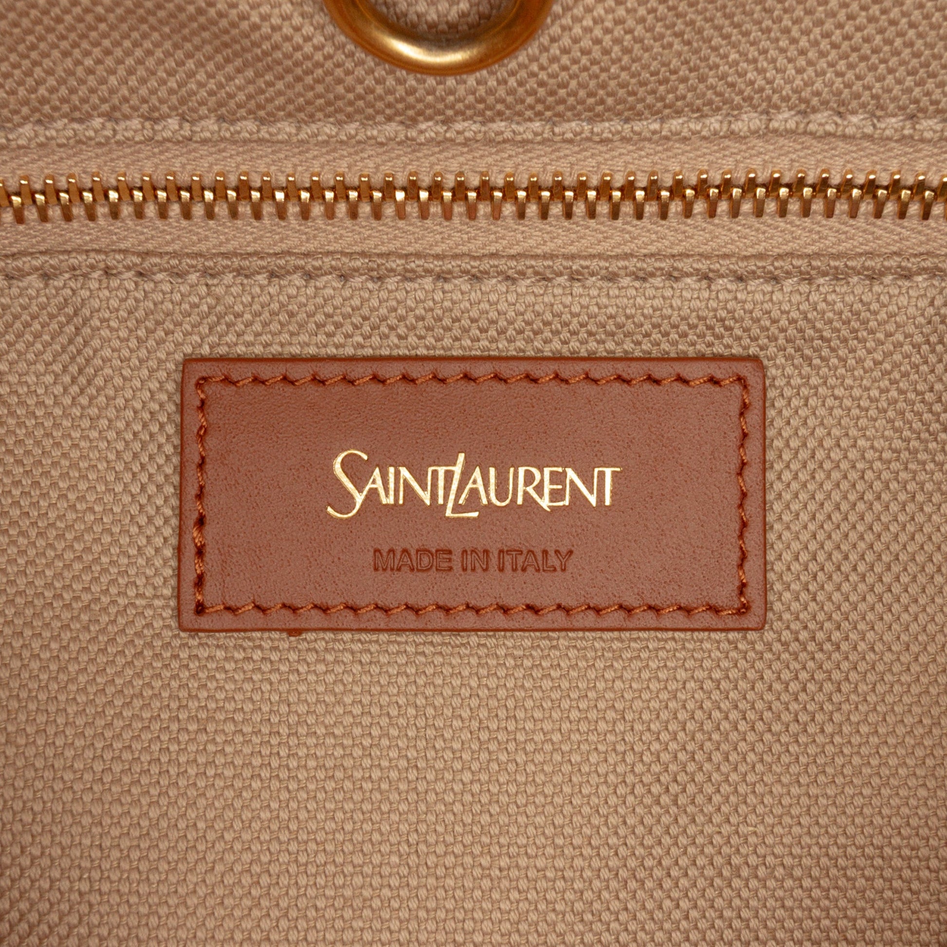 Saint Laurent Leather Trimmed Canvas Y Tote