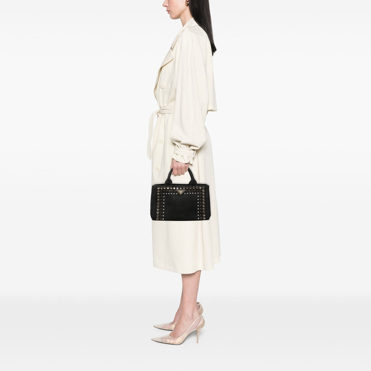 Prada Canvas Canapa Studded Handbag