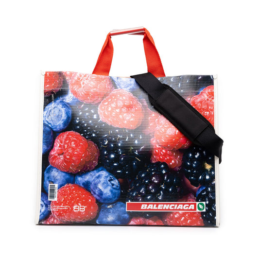 Balenciaga Calfskin Antwerp Print Shopper Tote M — White
