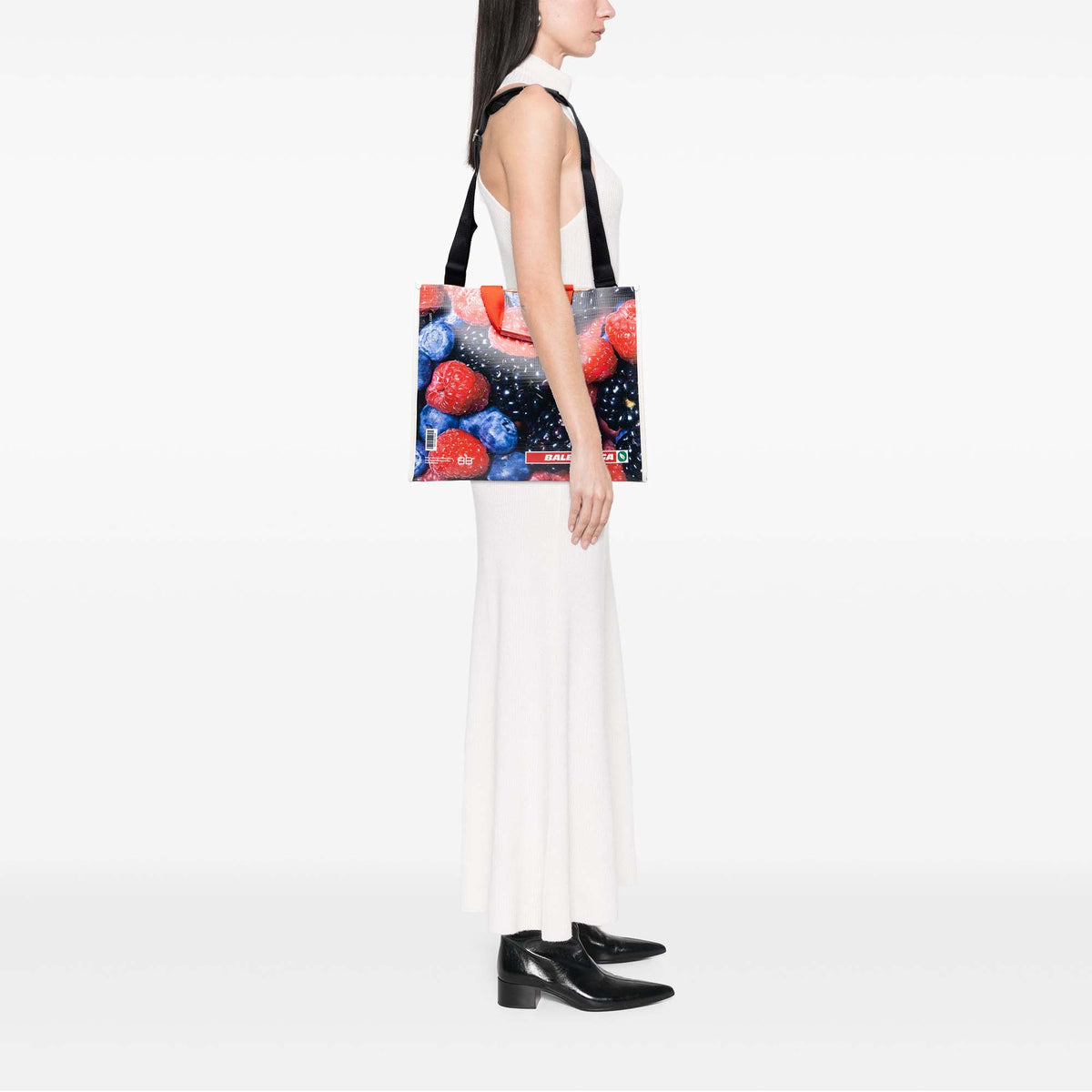 Balenciaga Calfskin Antwerp Print Shopper Tote M — White