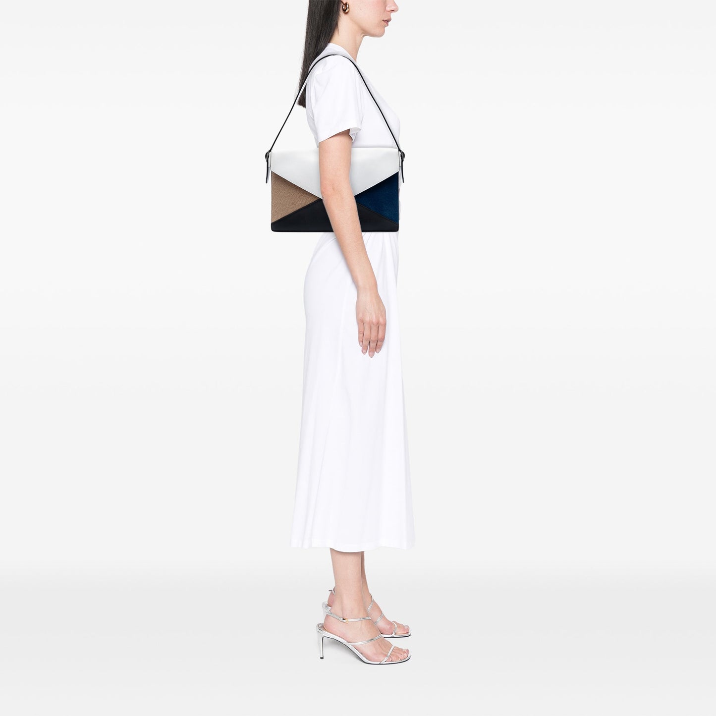 Celine Multicolor Leather and Pony Hair Diamond Shoulder Bag