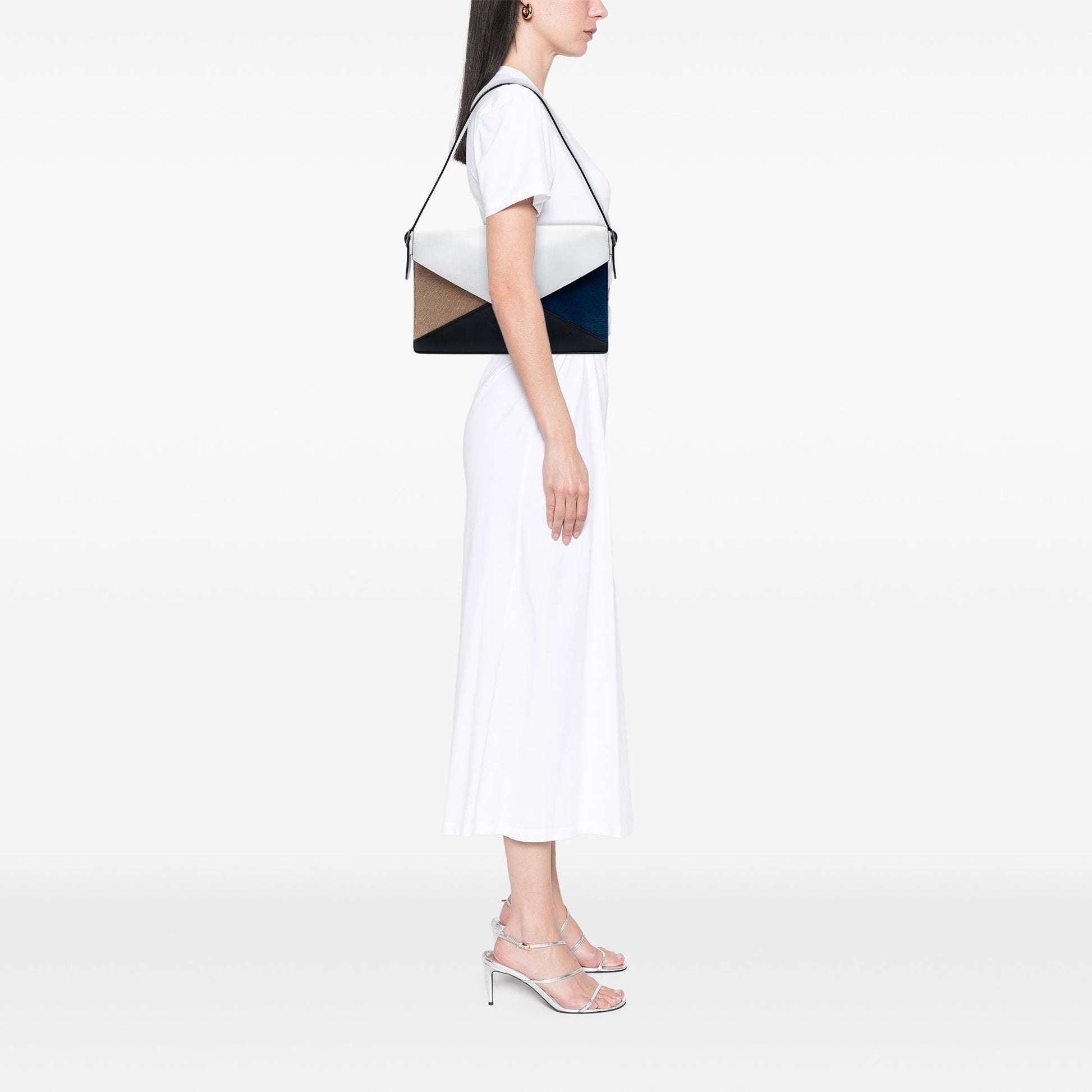 Celine Multicolor Leather and Pony Hair Diamond Shoulder Bag