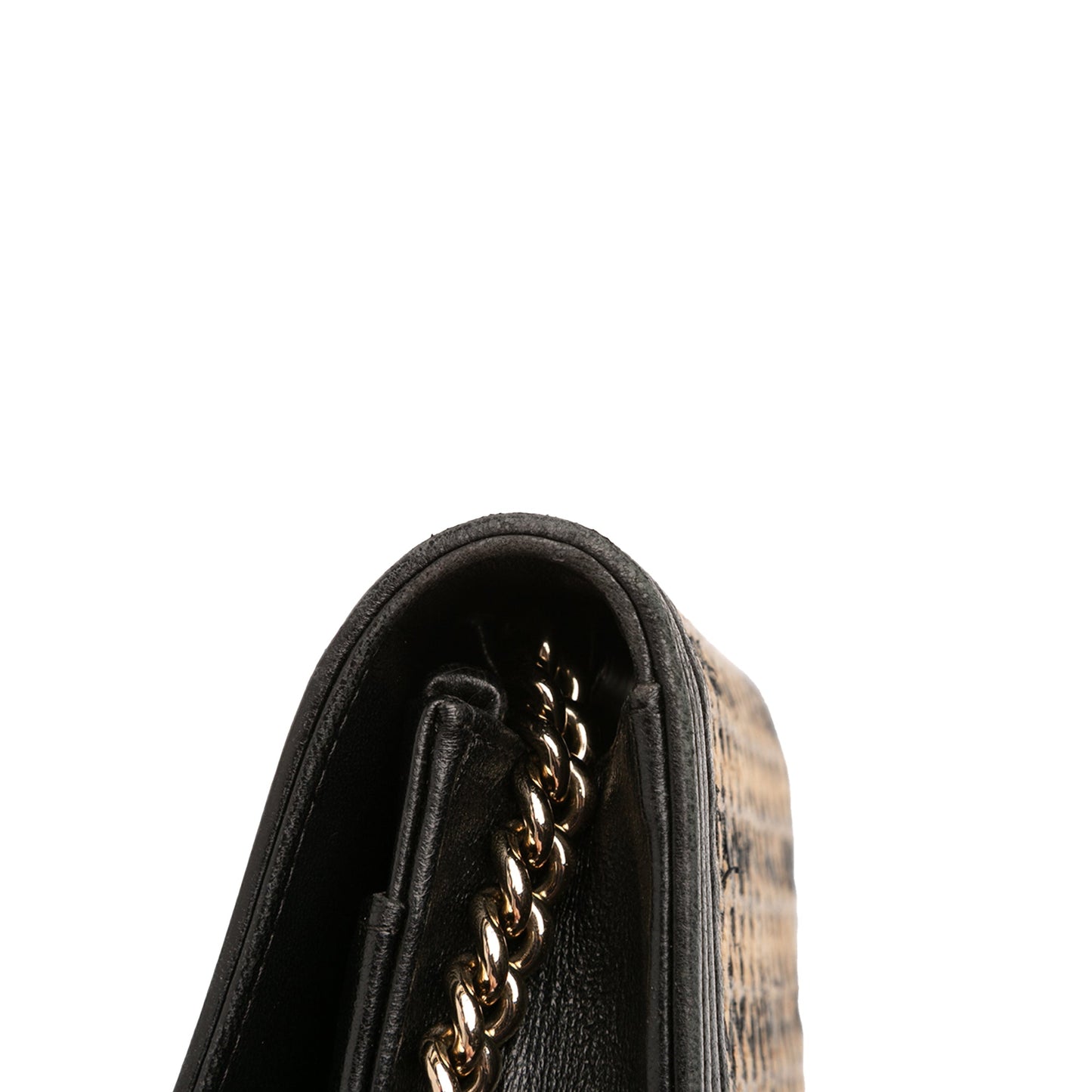 Chanel Lambskin and Woven Raffia Boy Wallet on Chain