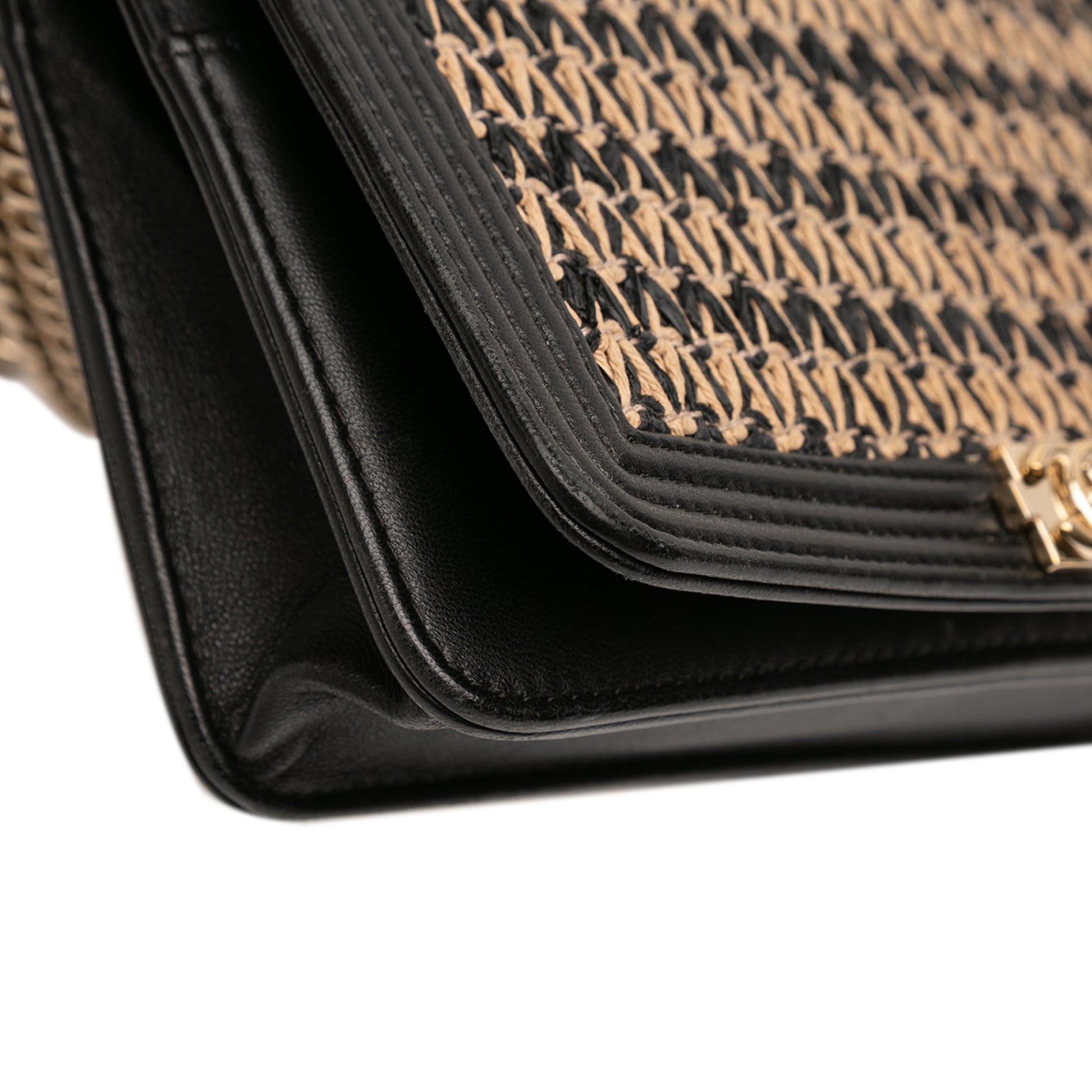Chanel Lambskin and Woven Raffia Boy Wallet on Chain
