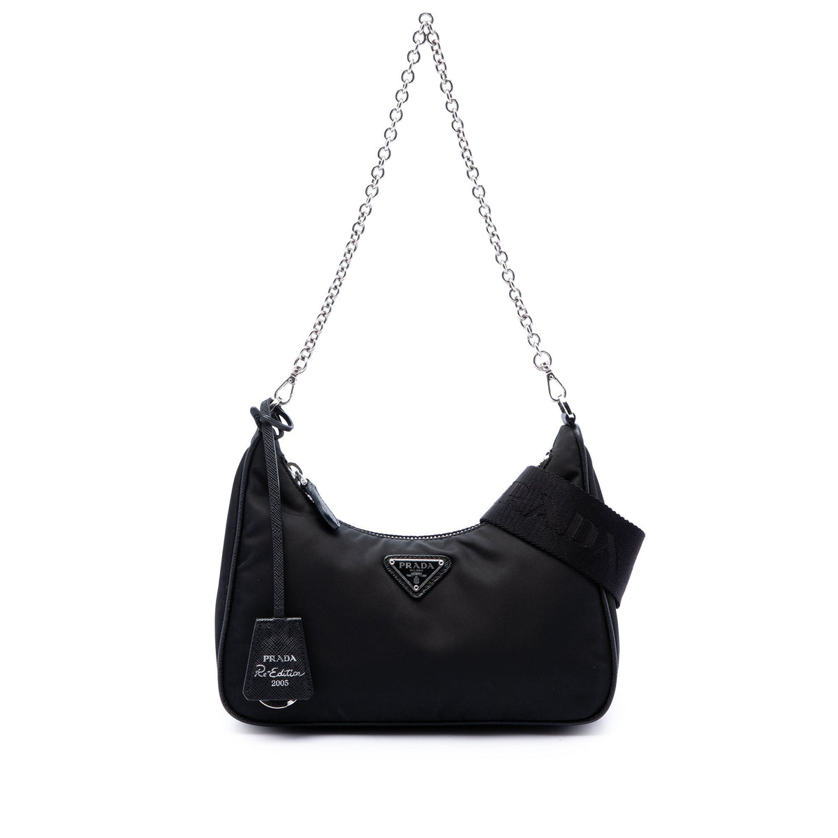 Prada Mini Saffiano Trimmed Tessuto Re Edition 2005 Satchel — Black