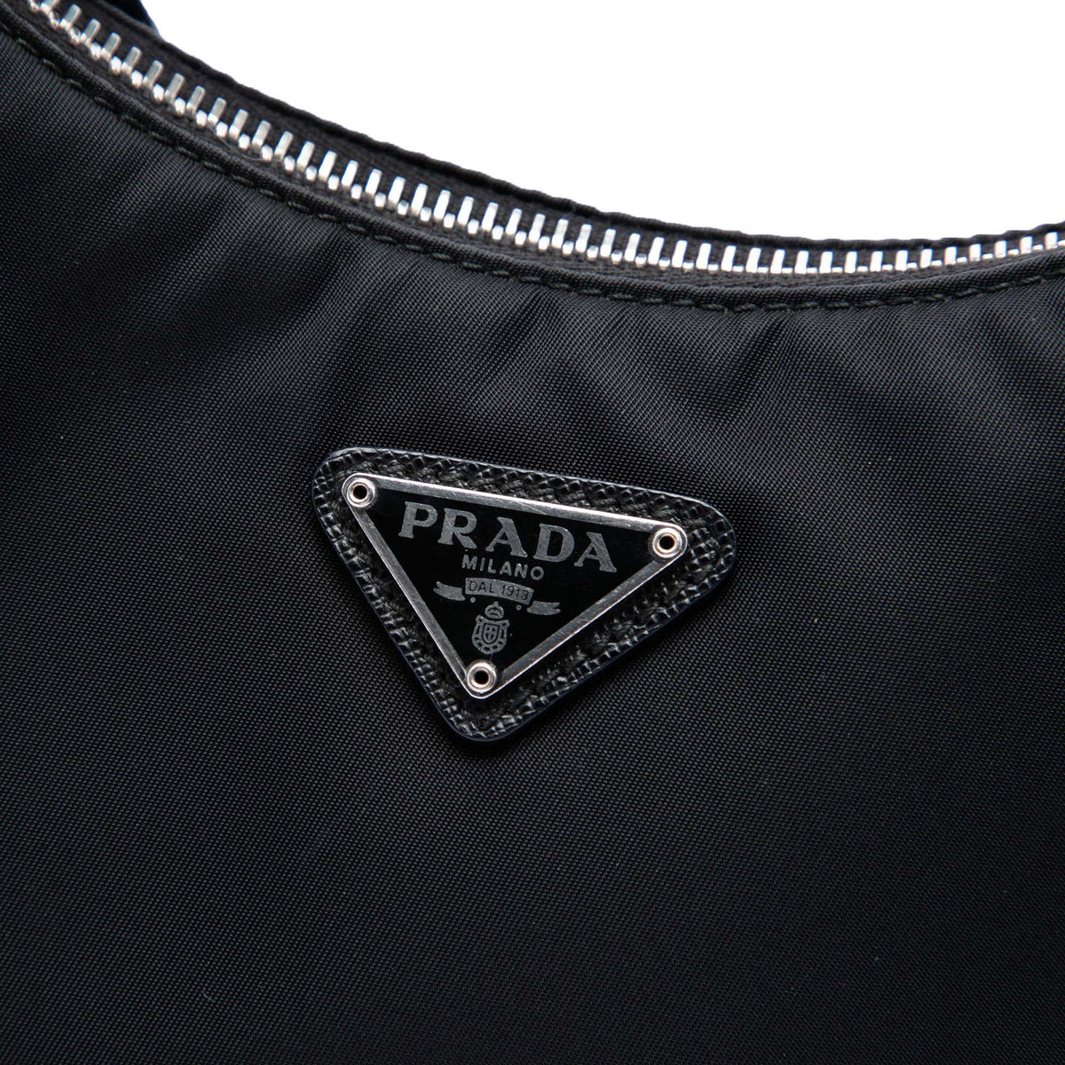Prada Mini Saffiano Trimmed Tessuto Re Edition 2005 Satchel — Black