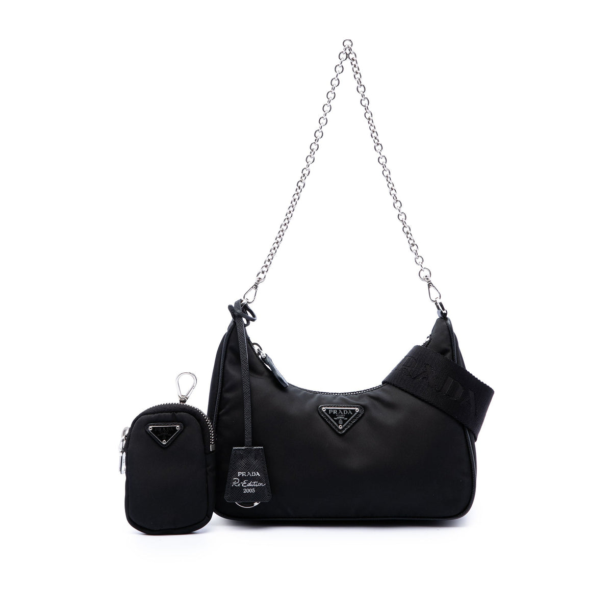 Prada Mini Saffiano Trimmed Tessuto Re Edition 2005 Satchel — Black