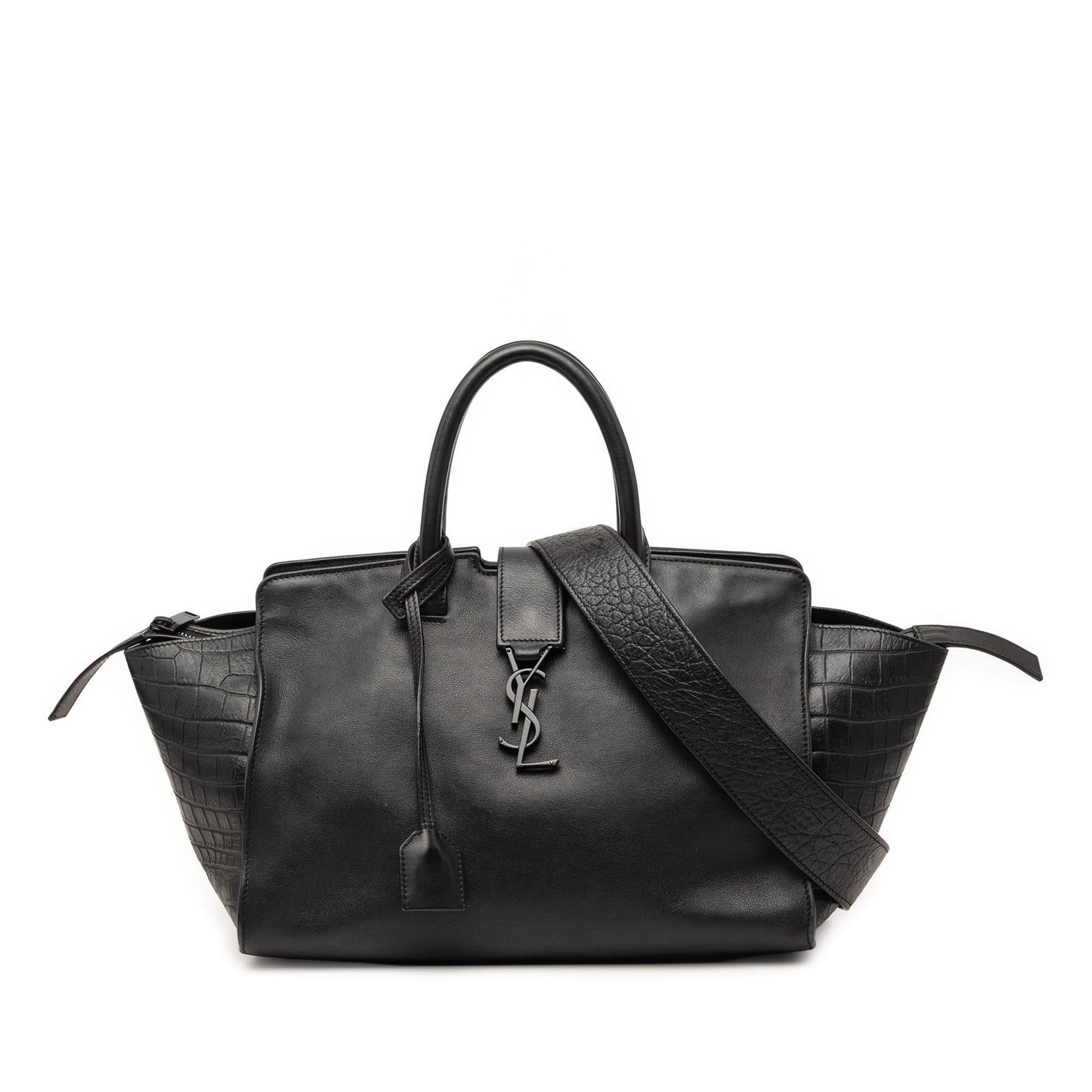 Saint Laurent Small Croc Embossed Trimmed Leather Downtown Cabas Satchel
