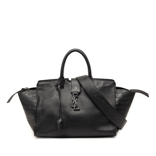Saint Laurent Small Croc Embossed Trimmed Leather Downtown Cabas Satchel