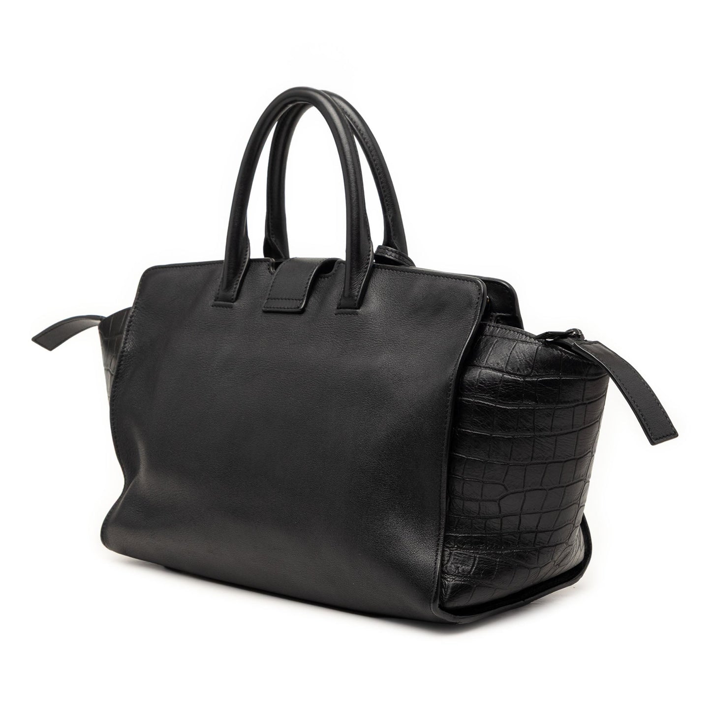 Saint Laurent Small Croc Embossed Trimmed Leather Downtown Cabas Satchel