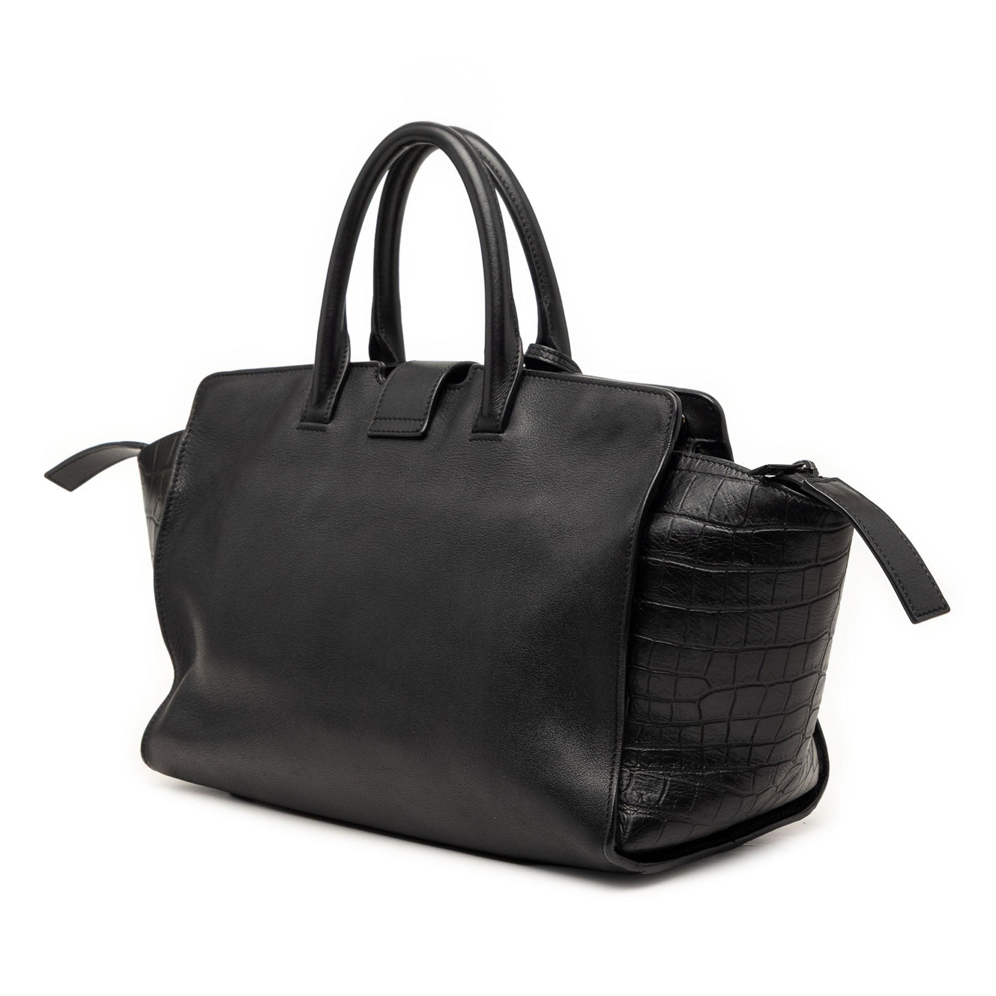 Saint Laurent Small Croc Embossed Trimmed Leather Downtown Cabas Satchel