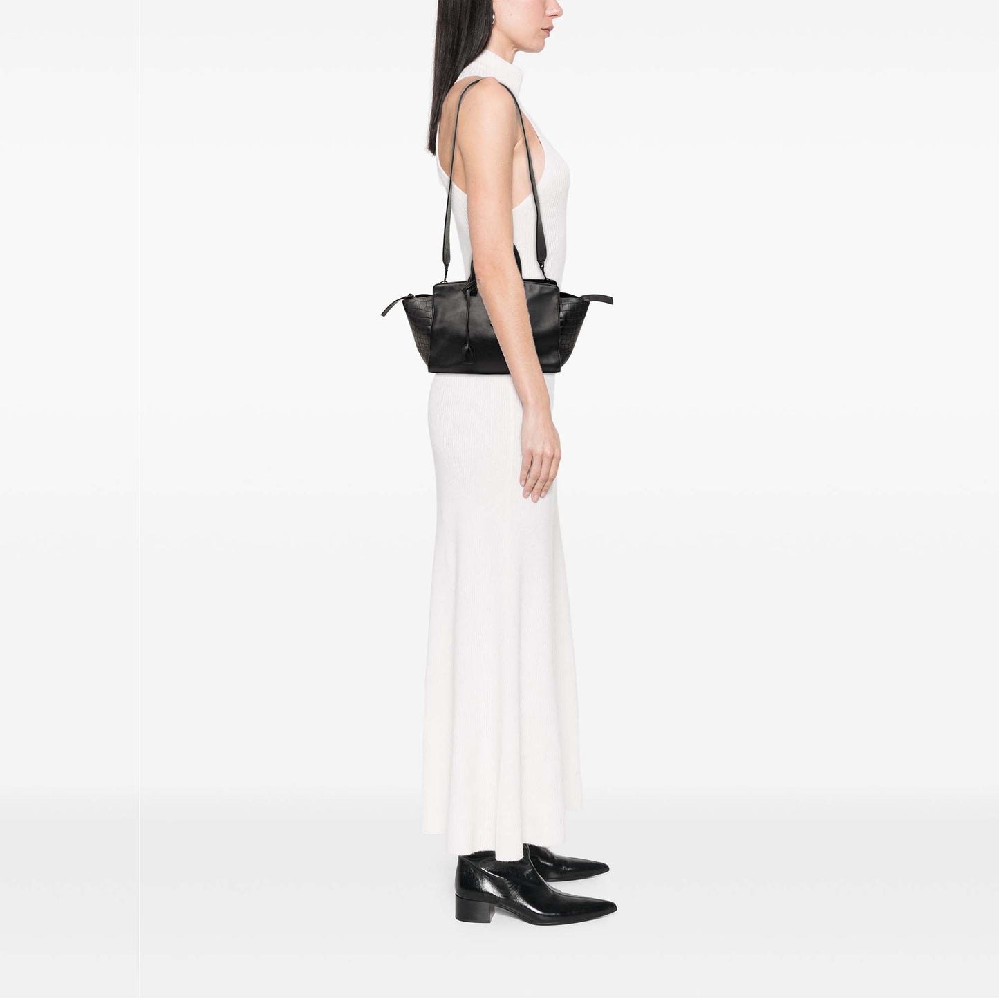 Saint Laurent Small Croc Embossed Trimmed Leather Downtown Cabas Satchel