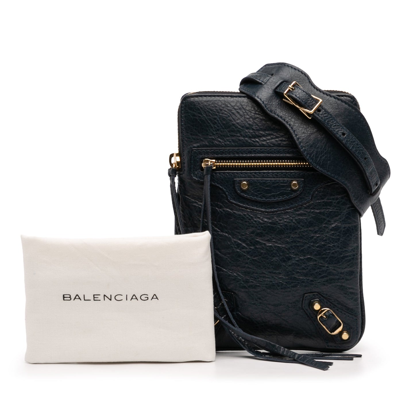 Balenciaga Lambskin Motocross Classic Phone Holder Bag