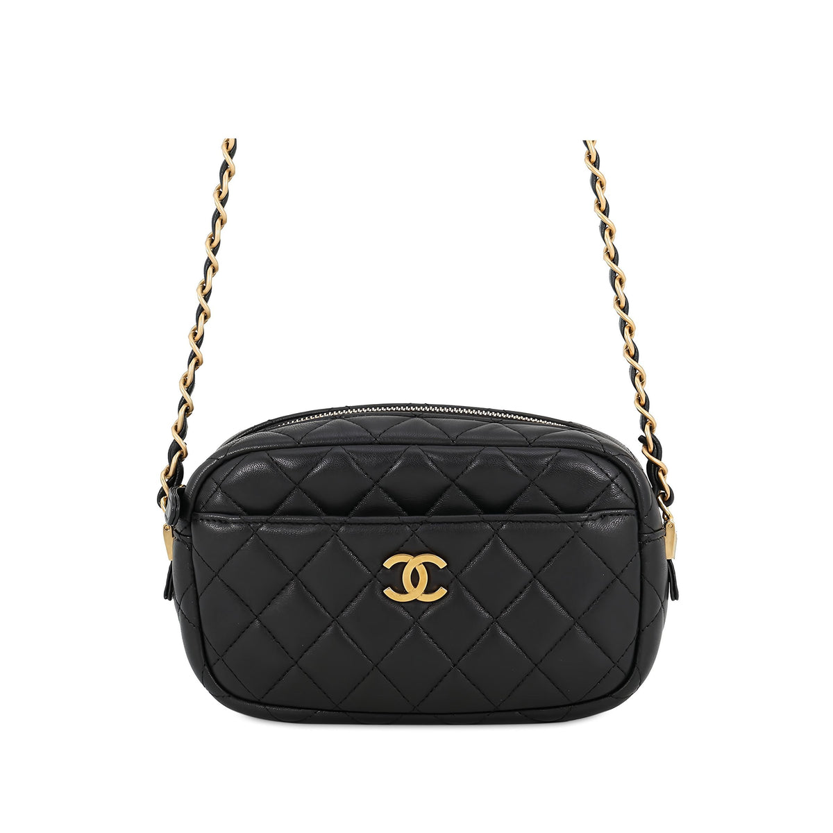 Chanel Small CC Quilted Lambskin Camera Case — Black