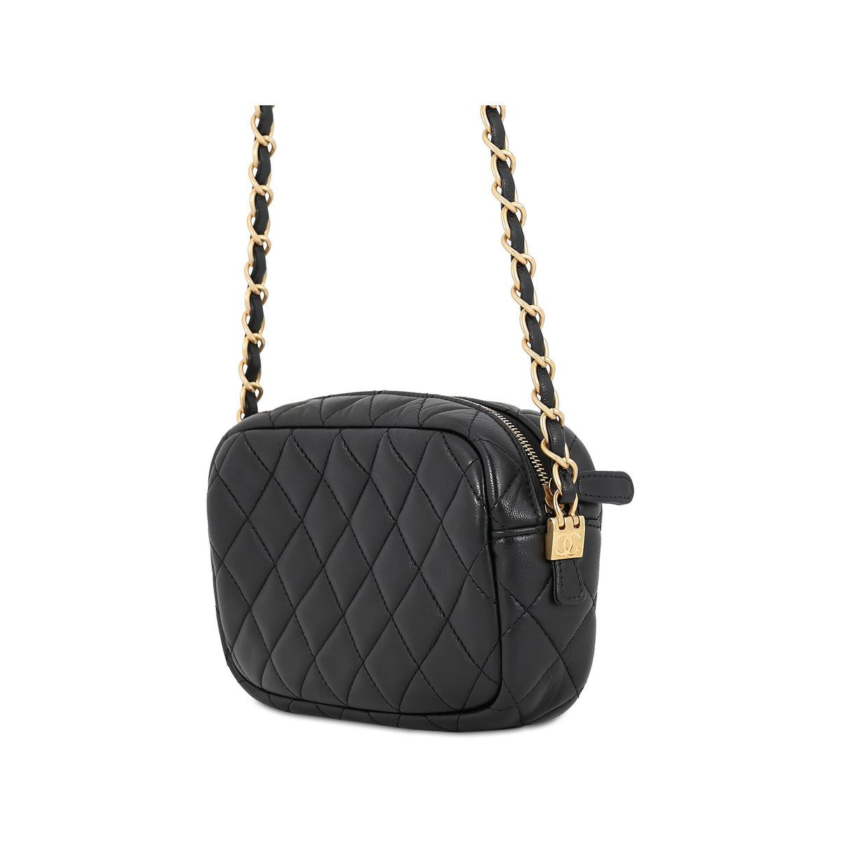 Chanel Small CC Quilted Lambskin Camera Case — Black