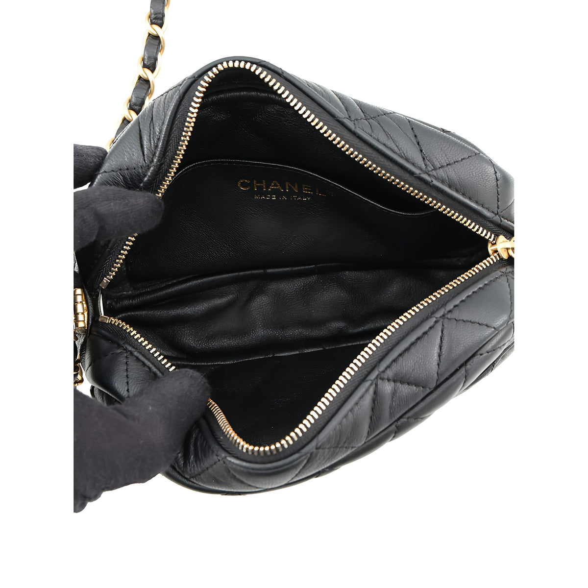 Chanel Small CC Quilted Lambskin Camera Case — Black
