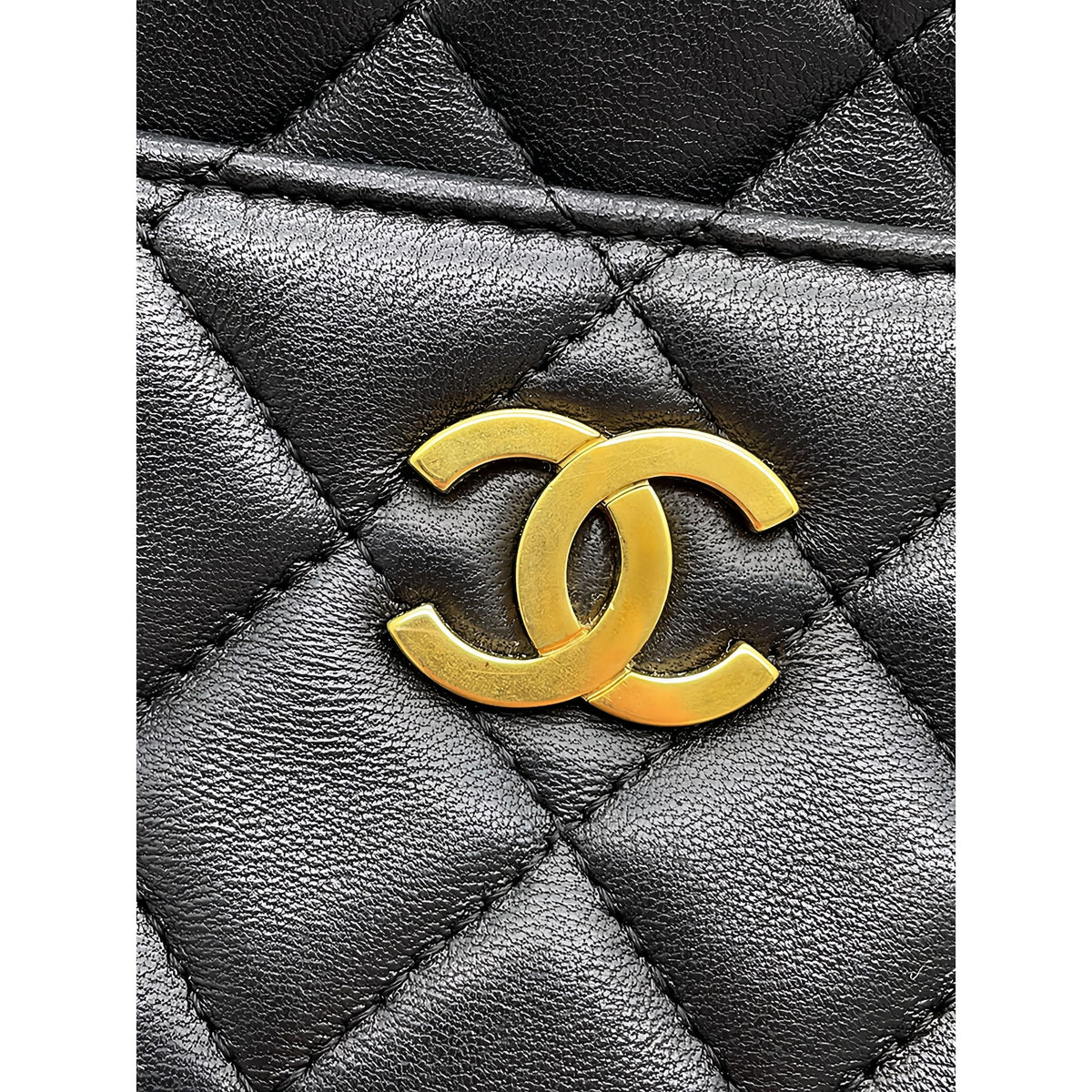 Chanel Small CC Quilted Lambskin Camera Case — Black
