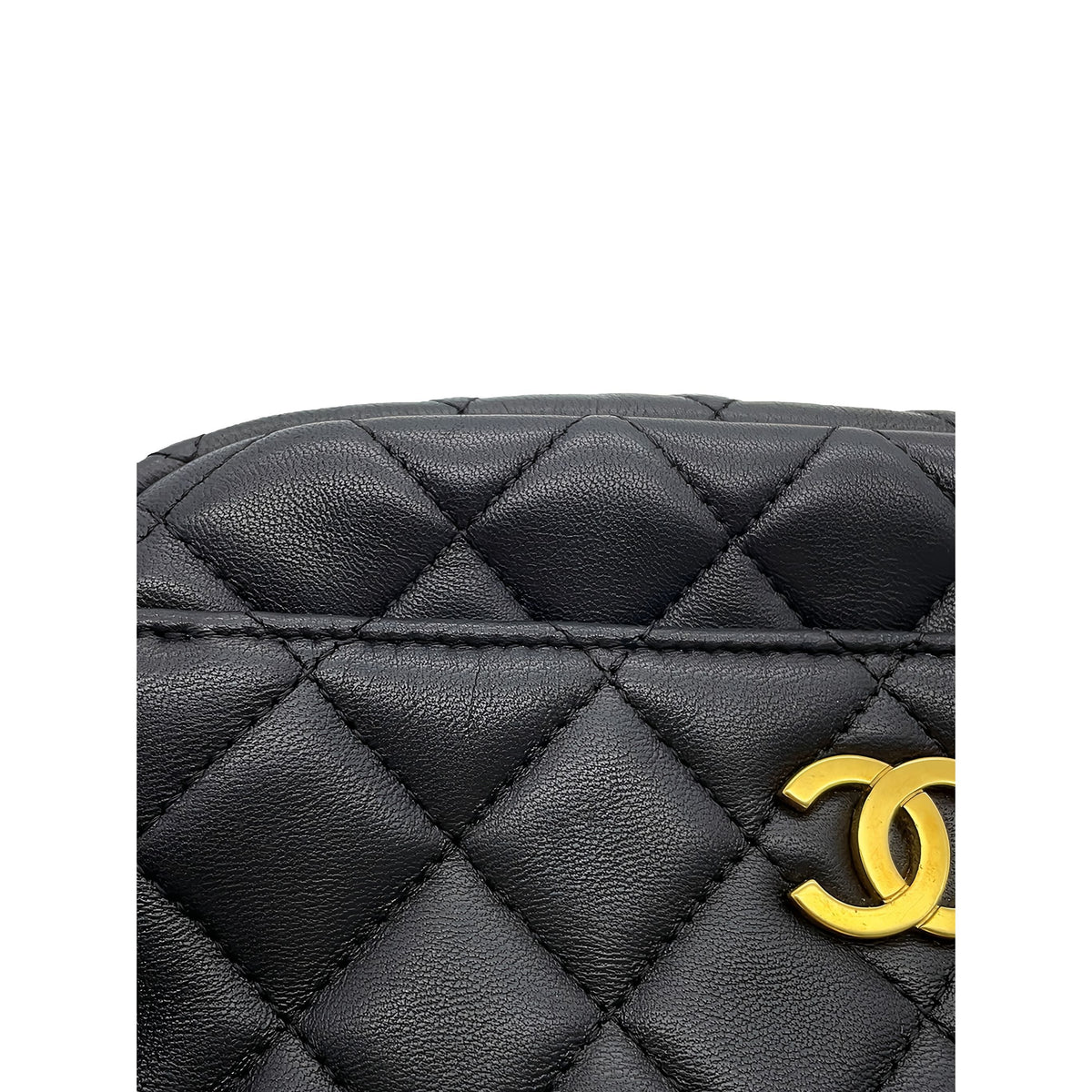 Chanel Small CC Quilted Lambskin Camera Case — Black