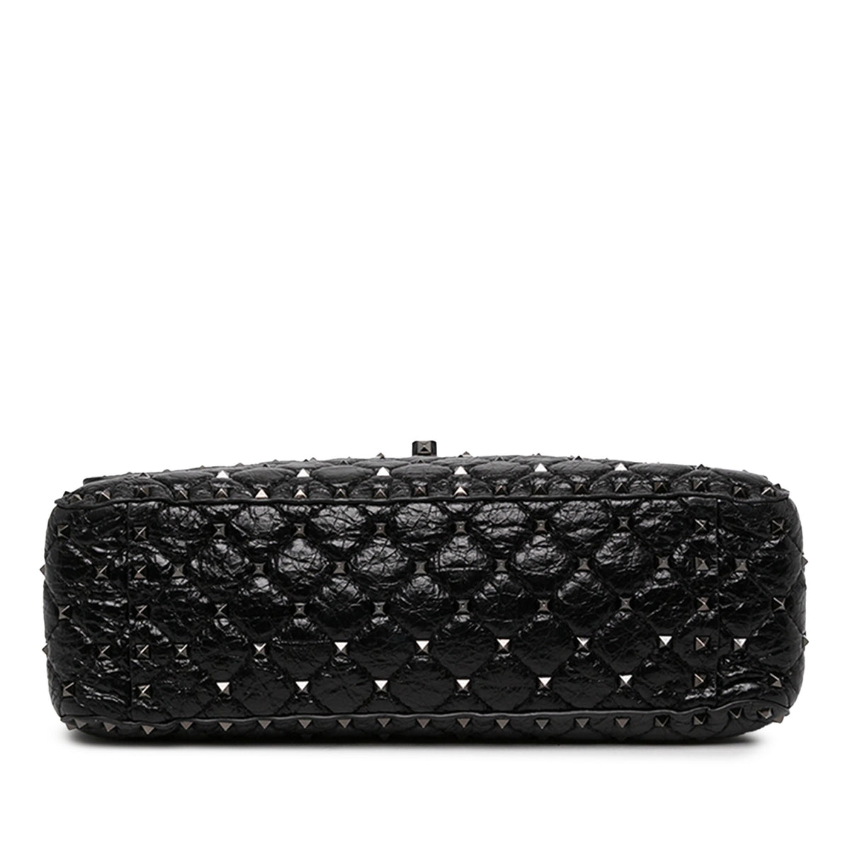 Valentino Large Crinkled Nappa Rockstud Spike Satchel — Black