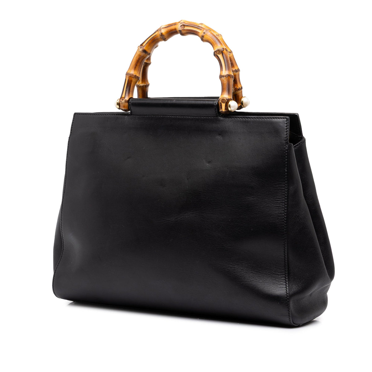 Gucci Medium Leather Bamboo Nymphaea Satchel — Black