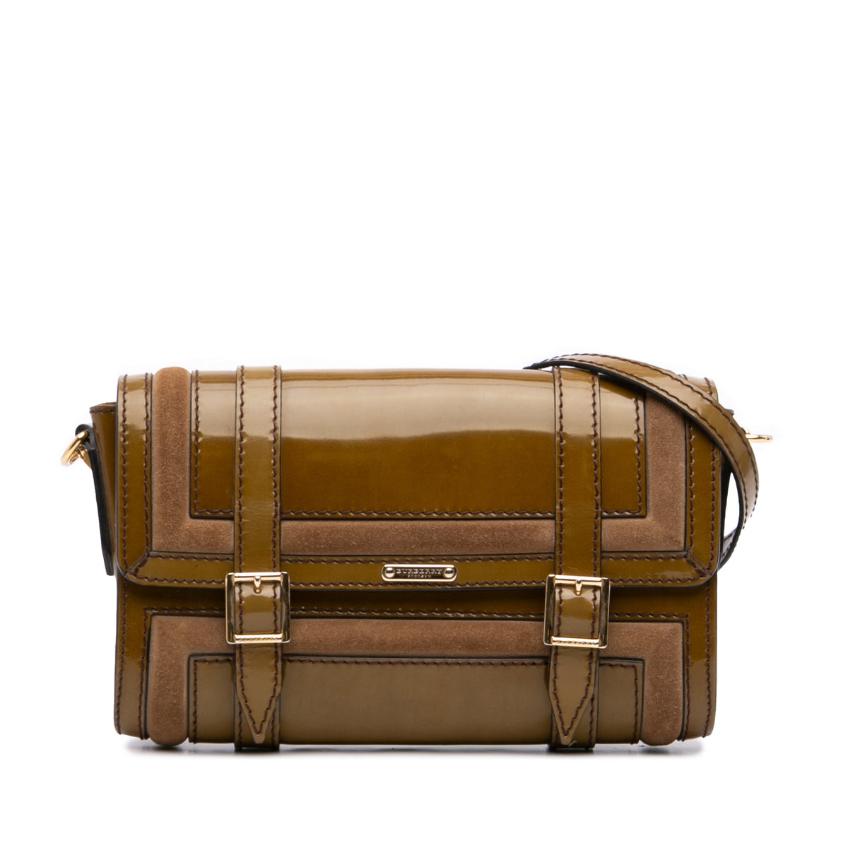 Burberry Patent and Suede Trimmed Bridle Crossbody