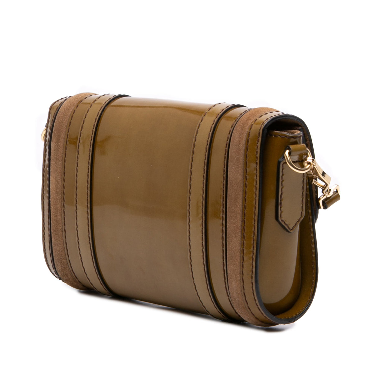 Burberry Patent and Suede Trimmed Bridle Crossbody