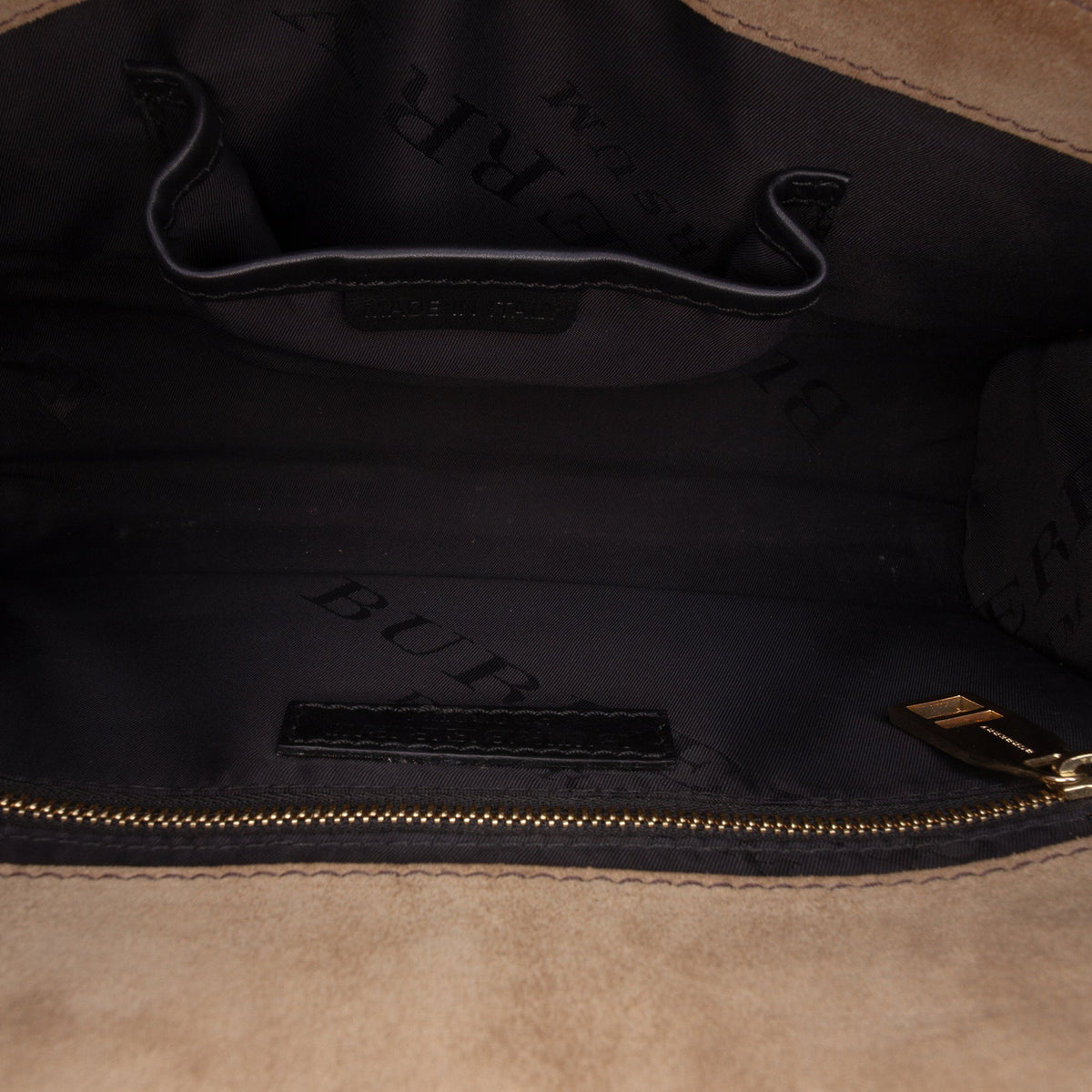 Burberry Patent and Suede Trimmed Bridle Crossbody
