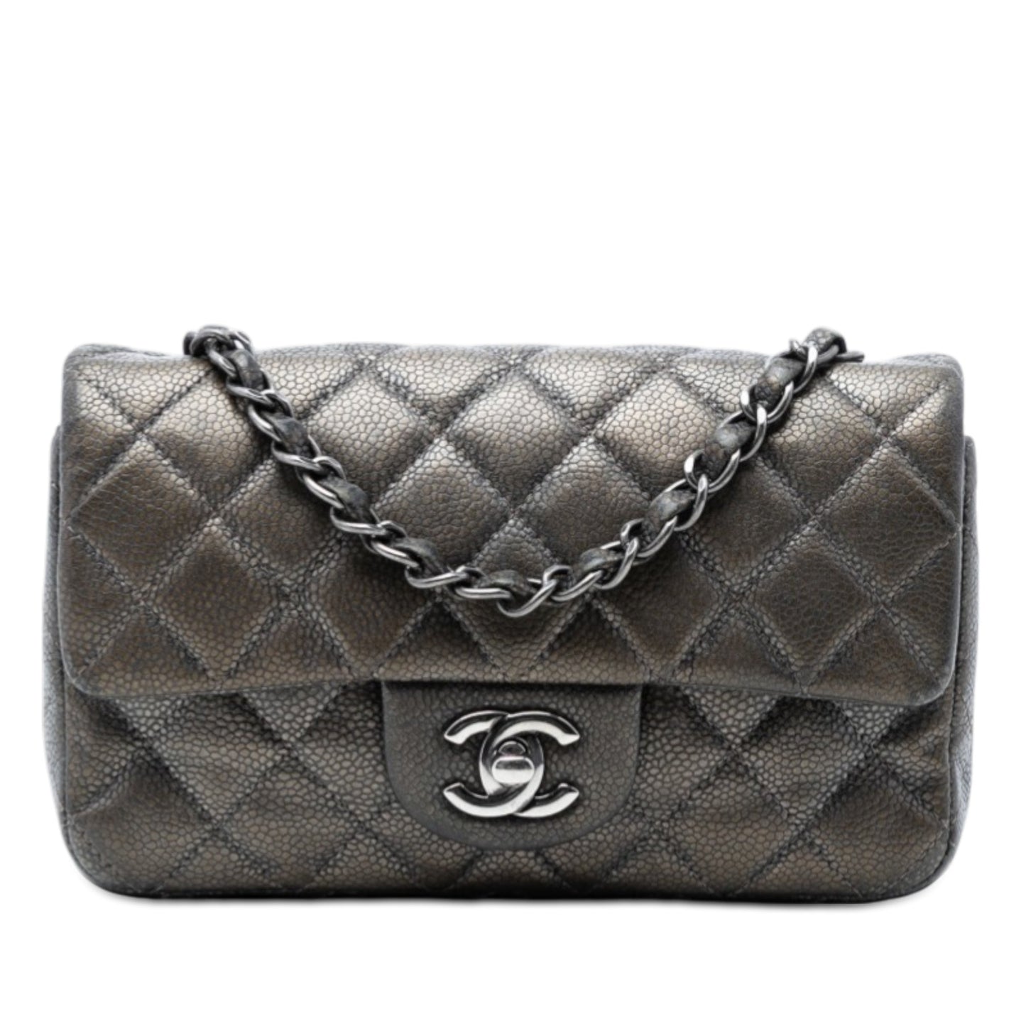 Mini Rectangular Classic Metallic Caviar Single Flap