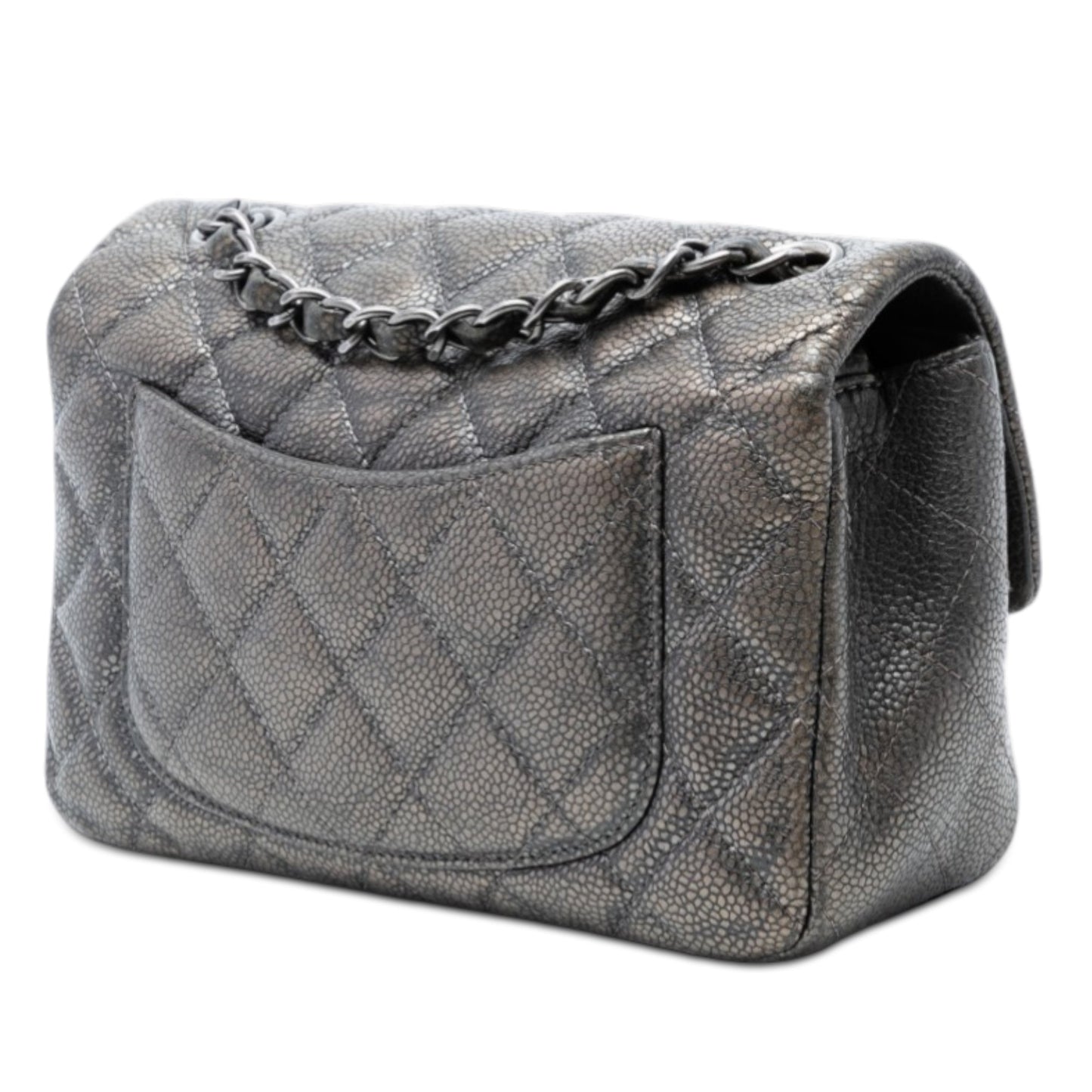 Mini Rectangular Classic Metallic Caviar Single Flap