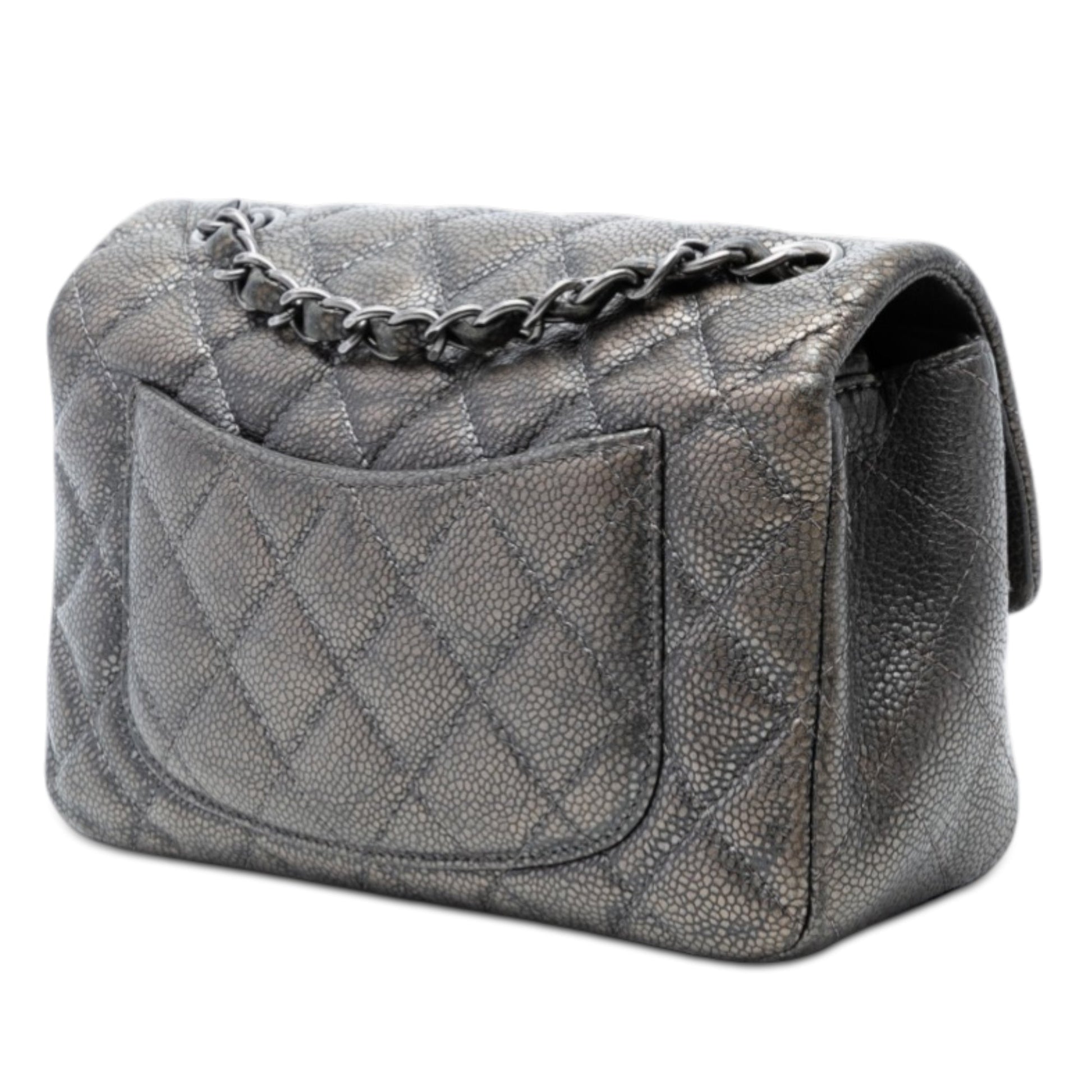 Mini Rectangular Classic Metallic Caviar Single Flap