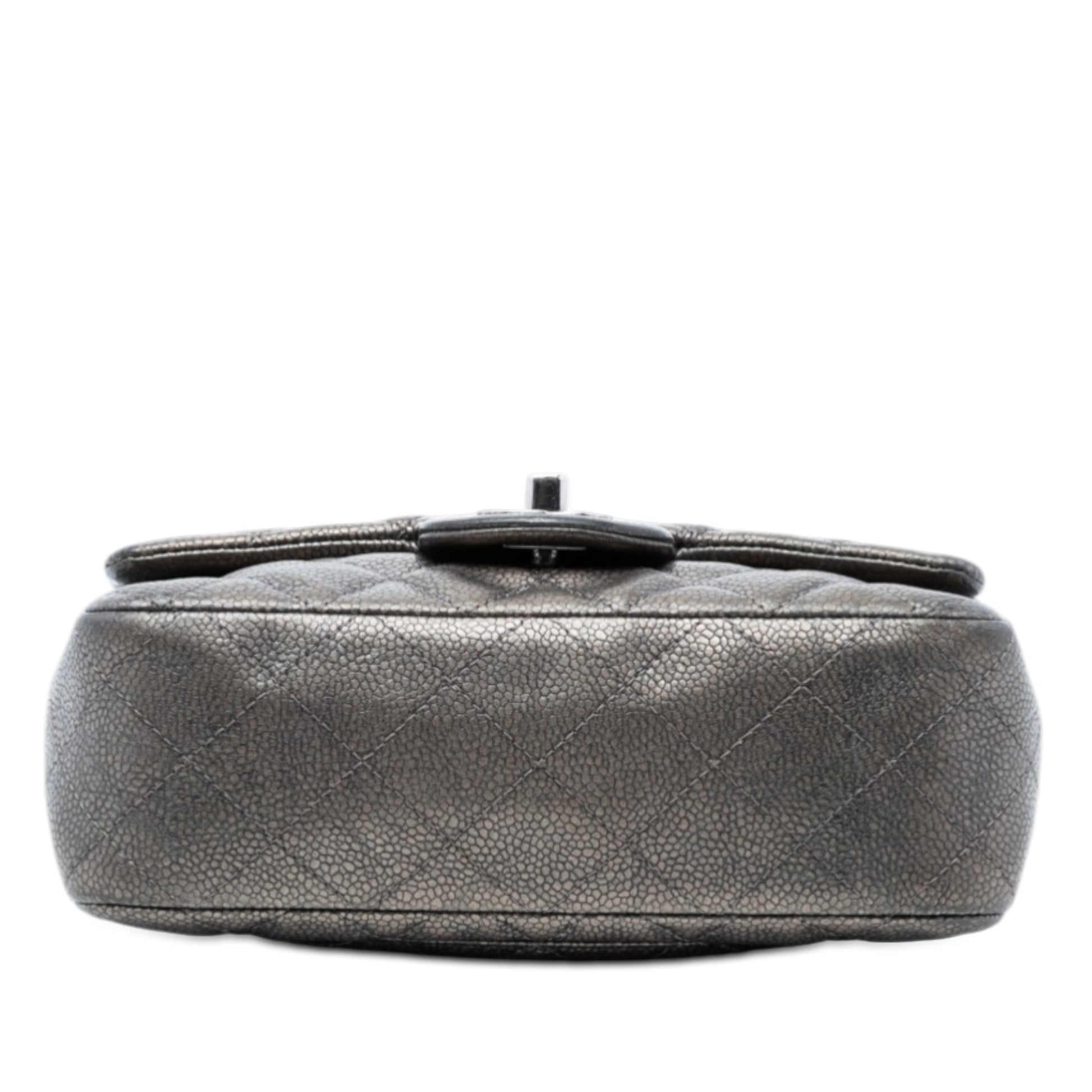 Mini Rectangular Classic Metallic Caviar Single Flap