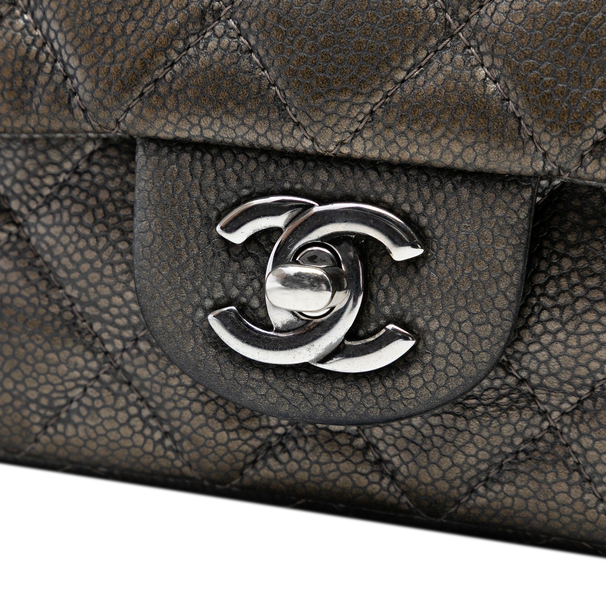 Mini Rectangular Classic Metallic Caviar Single Flap