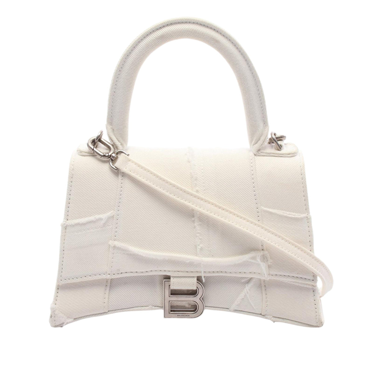 Balenciaga Small Denim Hourglass Top Handle Bag — White