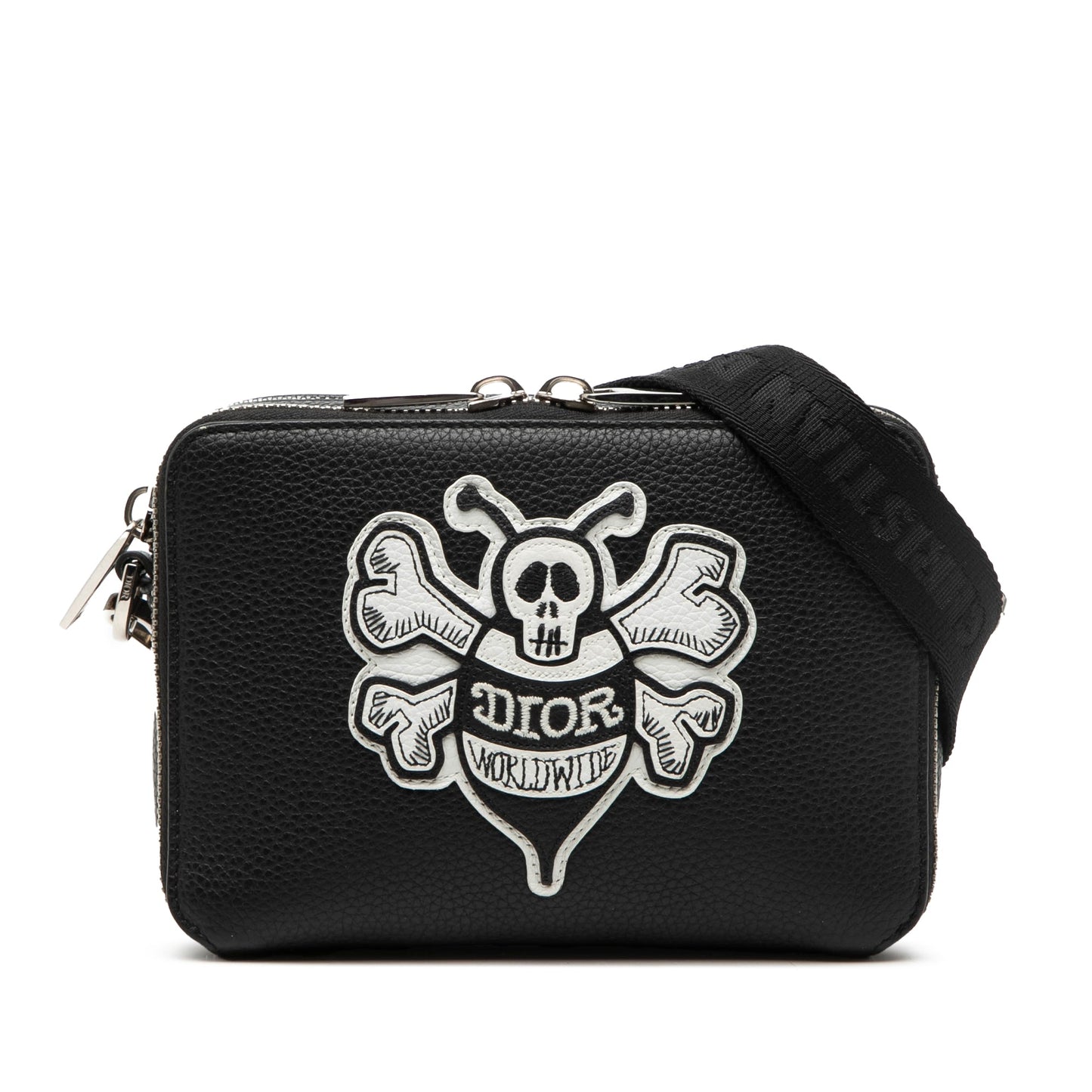 Shawn Stussy Grained Calfskin Double Zip Pouch with Strap