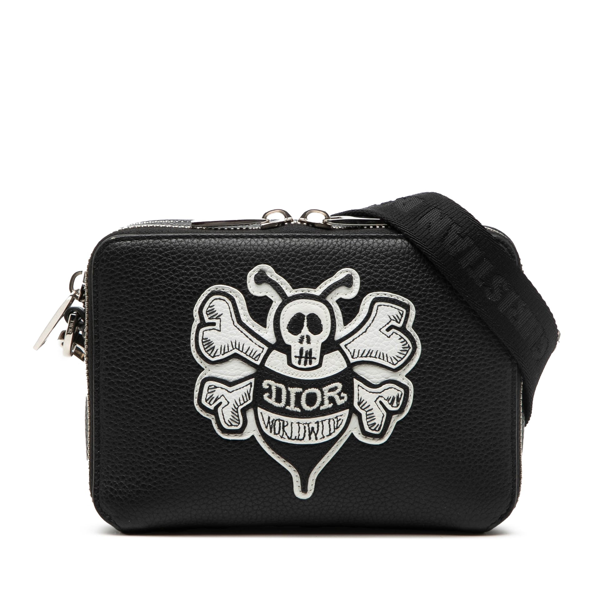 Shawn Stussy Grained Calfskin Double Zip Pouch with Strap