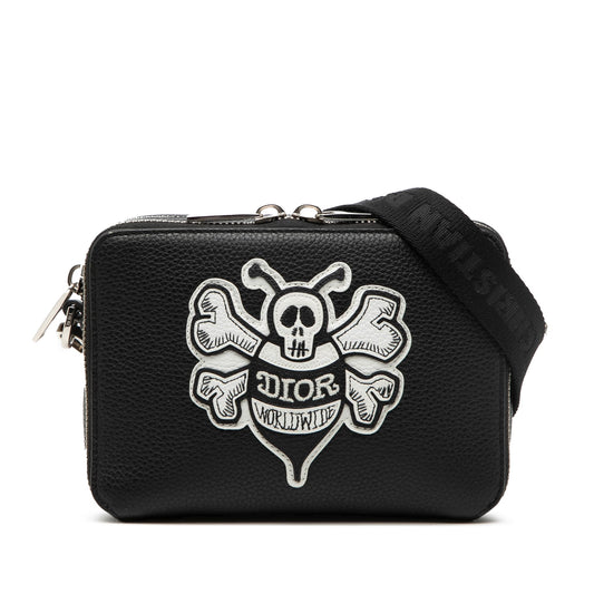 Shawn Stussy Grained Calfskin Double Zip Pouch with Strap