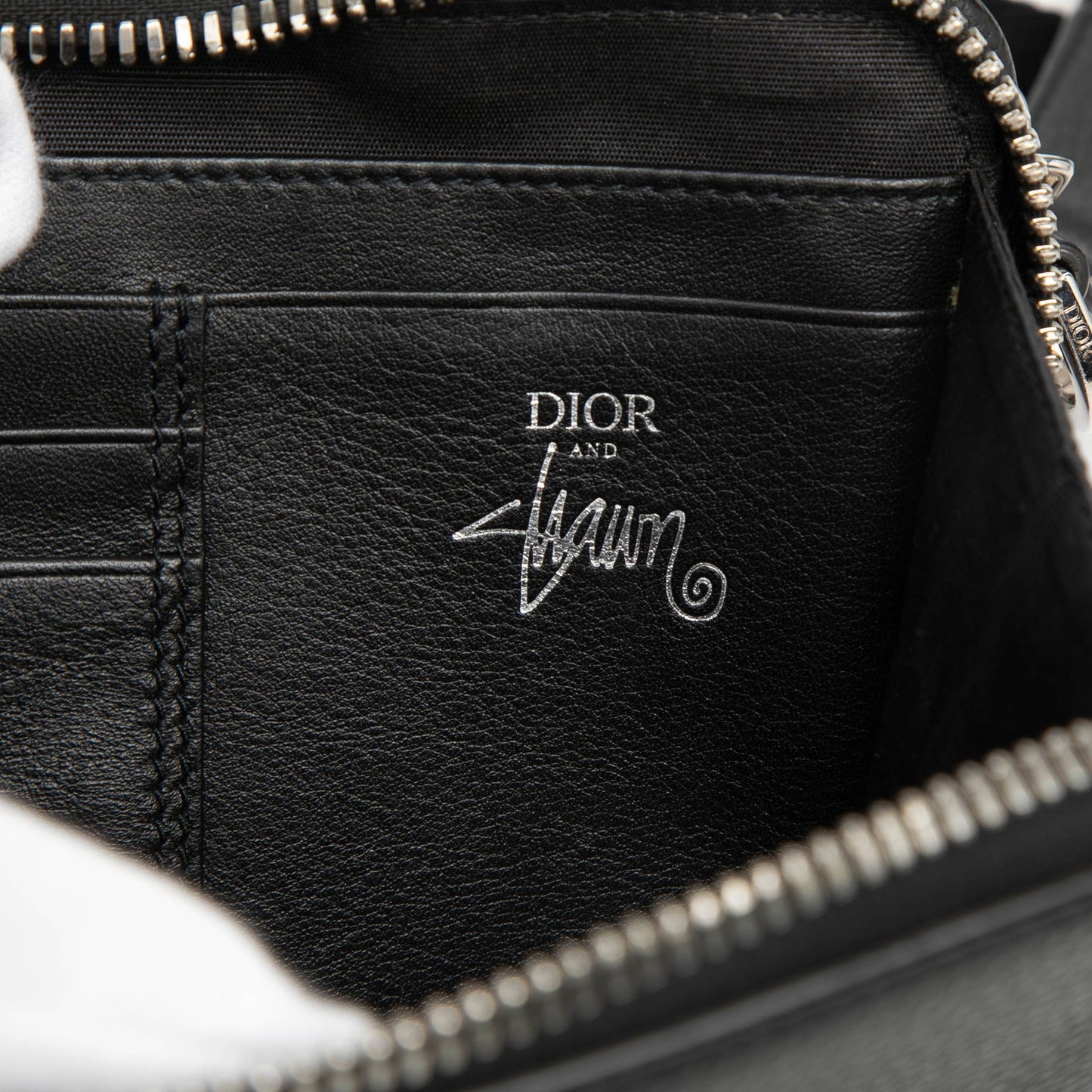 Shawn Stussy Grained Calfskin Double Zip Pouch with Strap