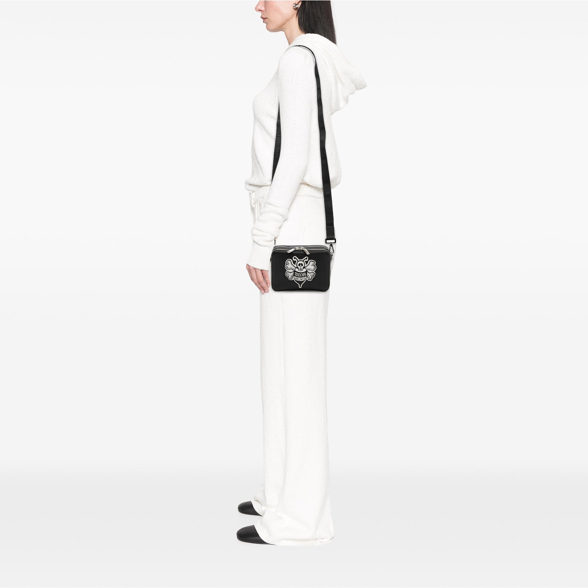 Shawn Stussy Grained Calfskin Double Zip Pouch with Strap