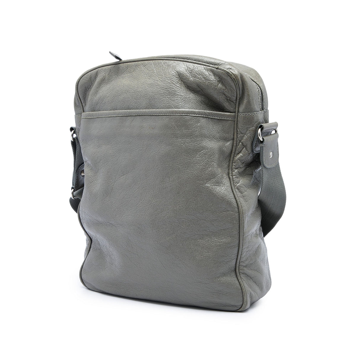 Balenciaga Lambskin Motocross Classic Reporter Crossbody — Gray