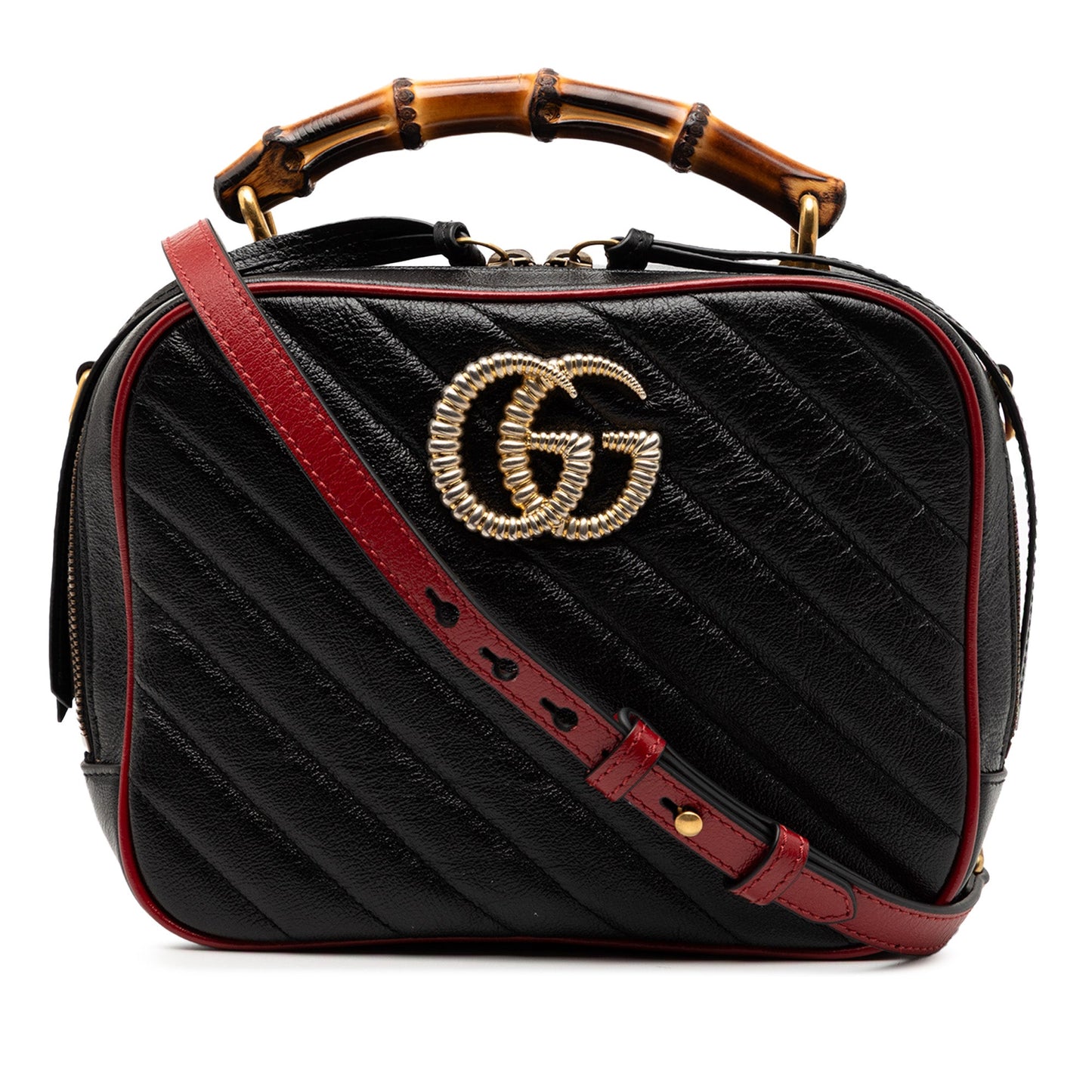 Gucci Small GG Marmont Matelasse Diagonal Leather Torchon Bamboo Satchel