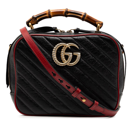 Gucci Small GG Marmont Matelasse Diagonal Leather Torchon Bamboo Satchel
