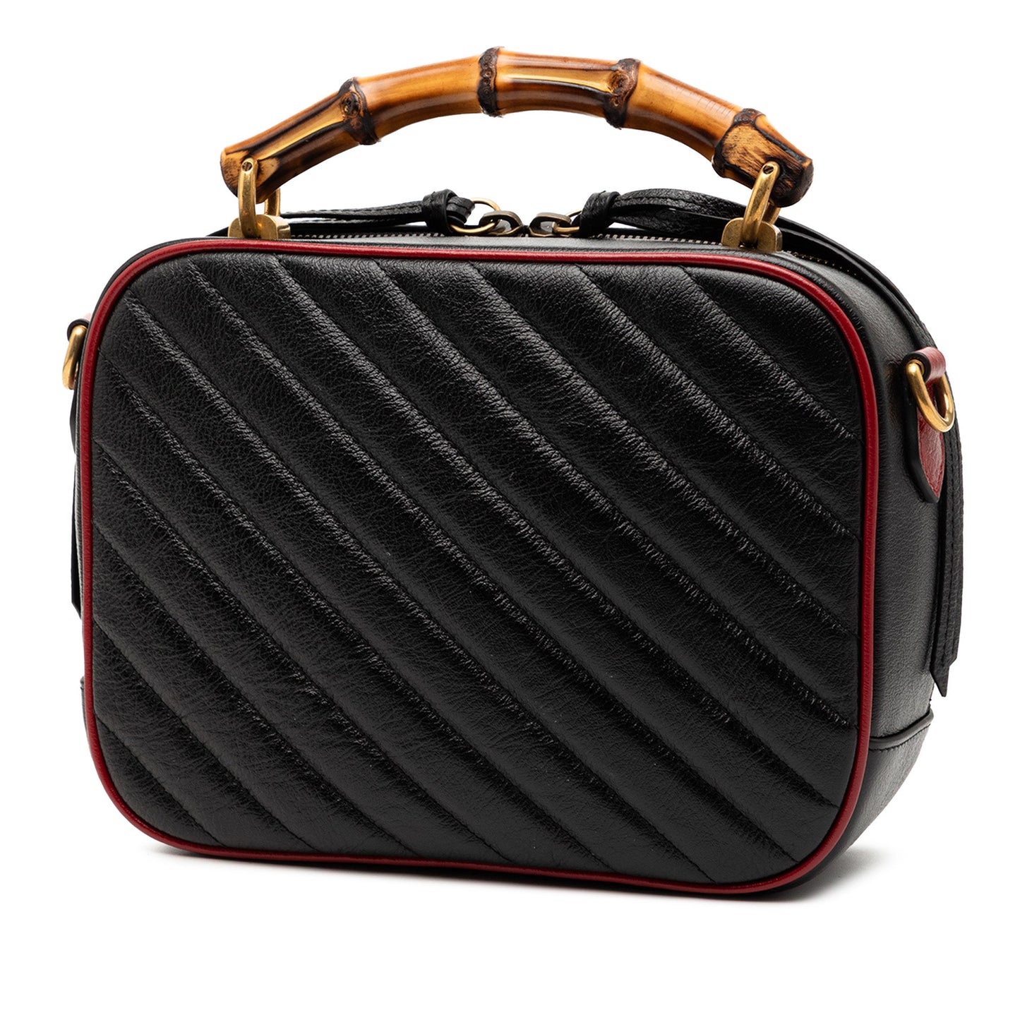 Gucci Small GG Marmont Matelasse Diagonal Leather Torchon Bamboo Satchel