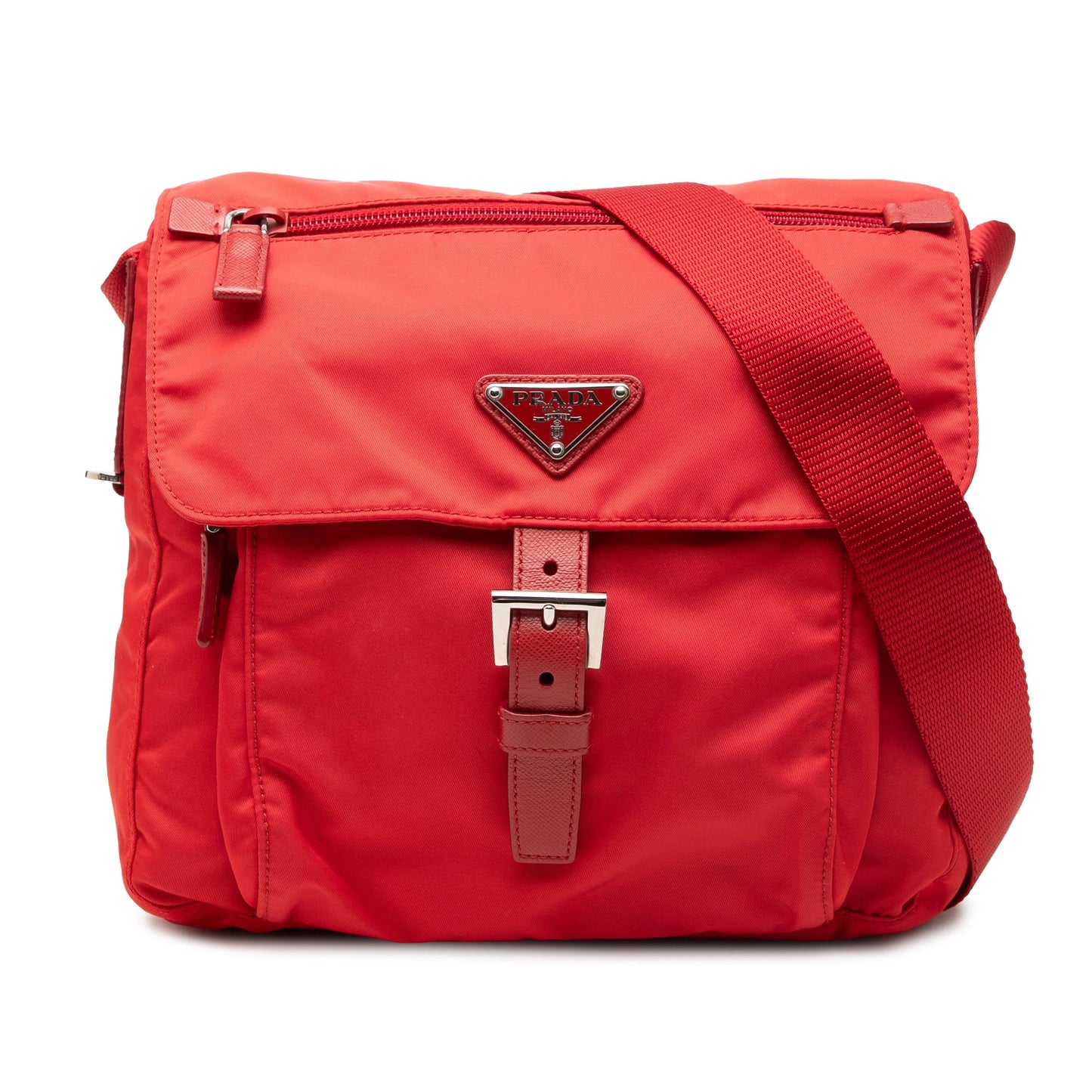Prada Saffiano Trimmed Tessuto Zip Buckle Messenger Bag