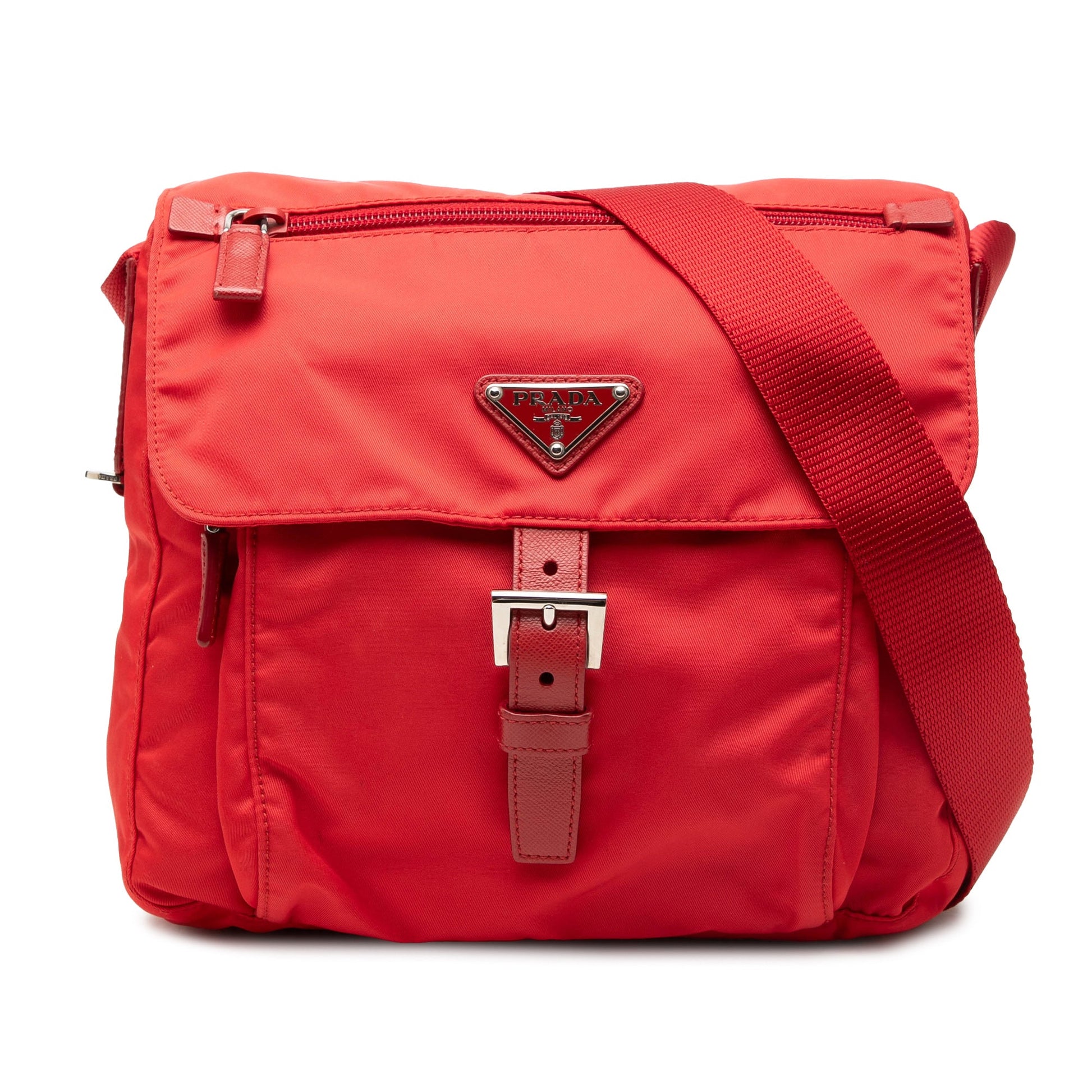 Prada Saffiano Trimmed Tessuto Zip Buckle Messenger Bag