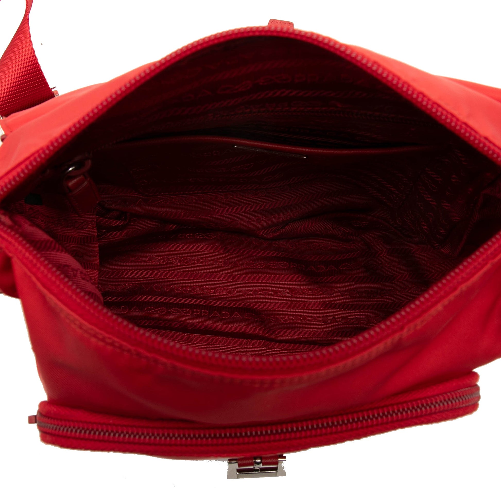Prada Saffiano Trimmed Tessuto Zip Buckle Messenger Bag