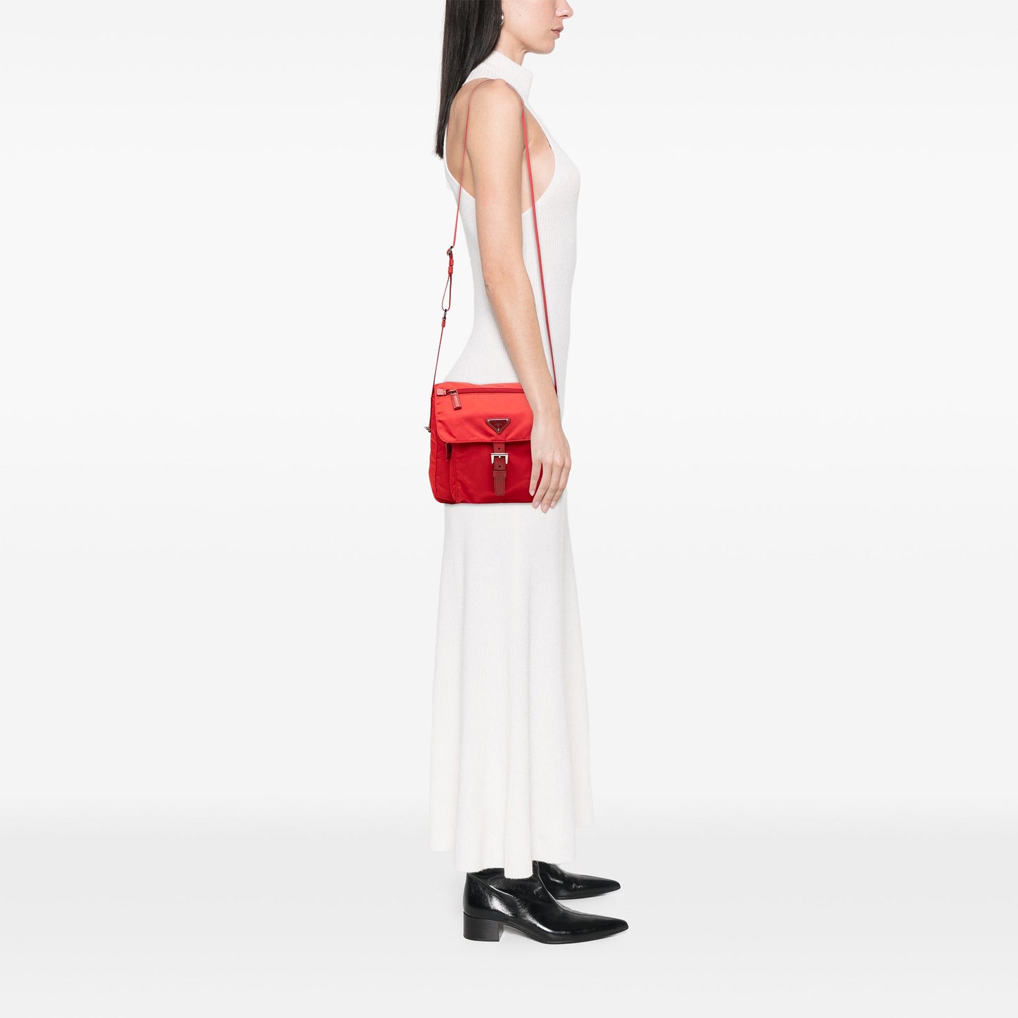 Prada Saffiano Trimmed Tessuto Zip Buckle Messenger Bag