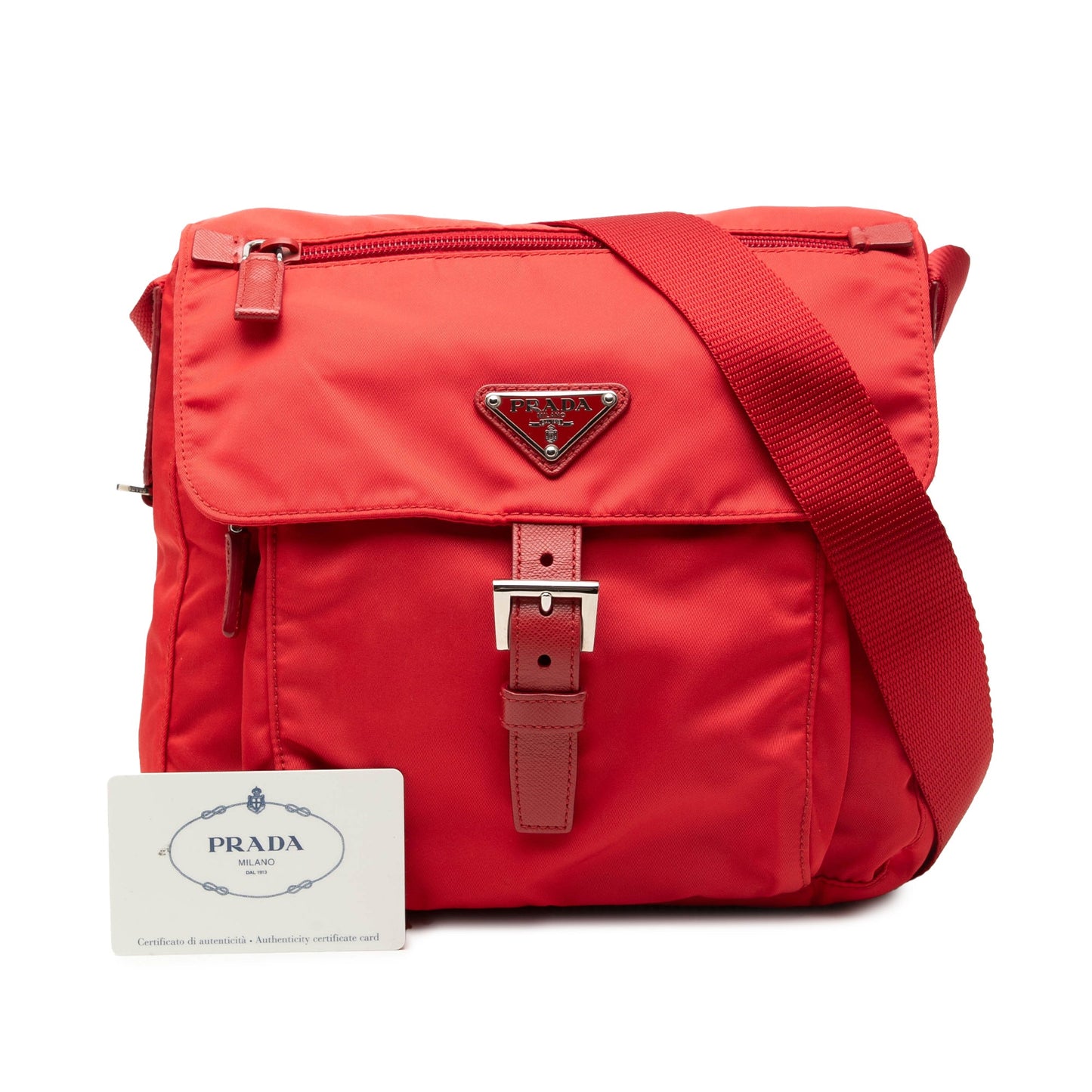 Prada Saffiano Trimmed Tessuto Zip Buckle Messenger Bag
