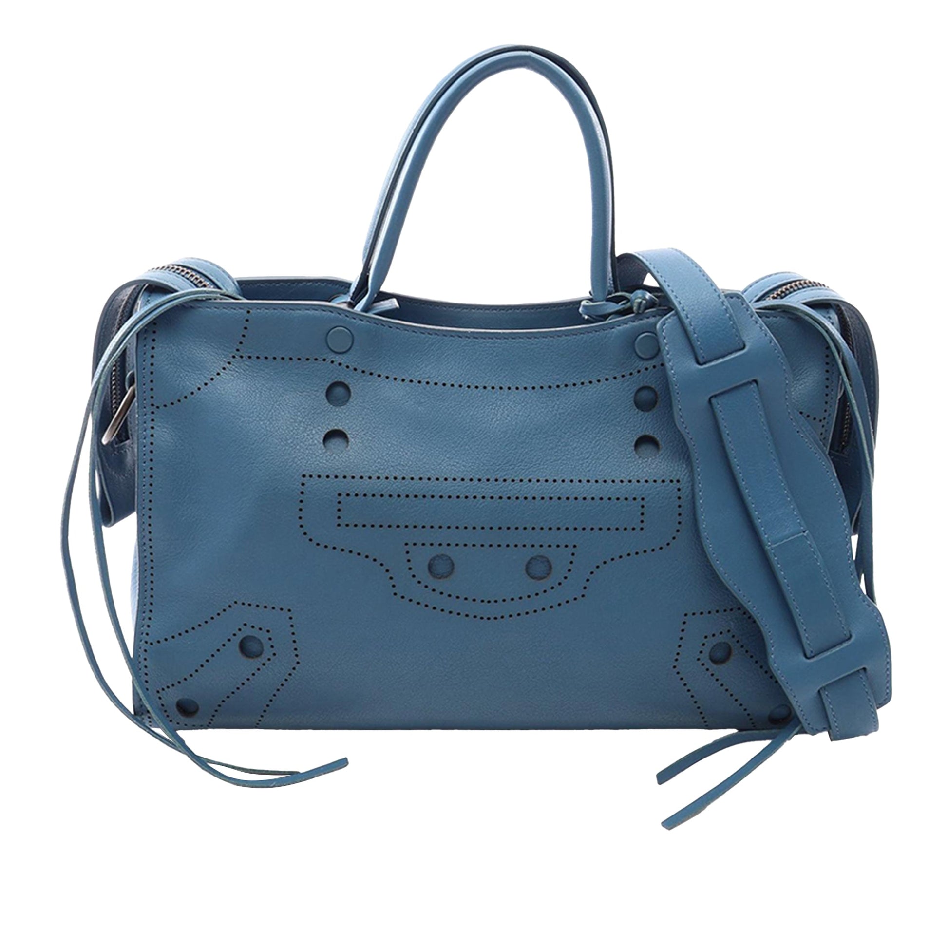 Balenciaga Calfskin Motocross Blackout City Satchel S