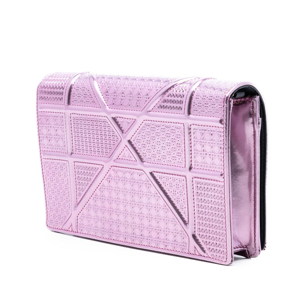 Dior Metallic Patent Microcannage Diorama Wallet on Chain — Pink