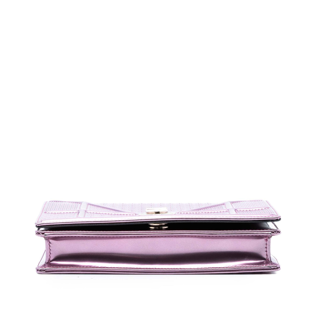 Dior Metallic Patent Microcannage Diorama Wallet on Chain — Pink